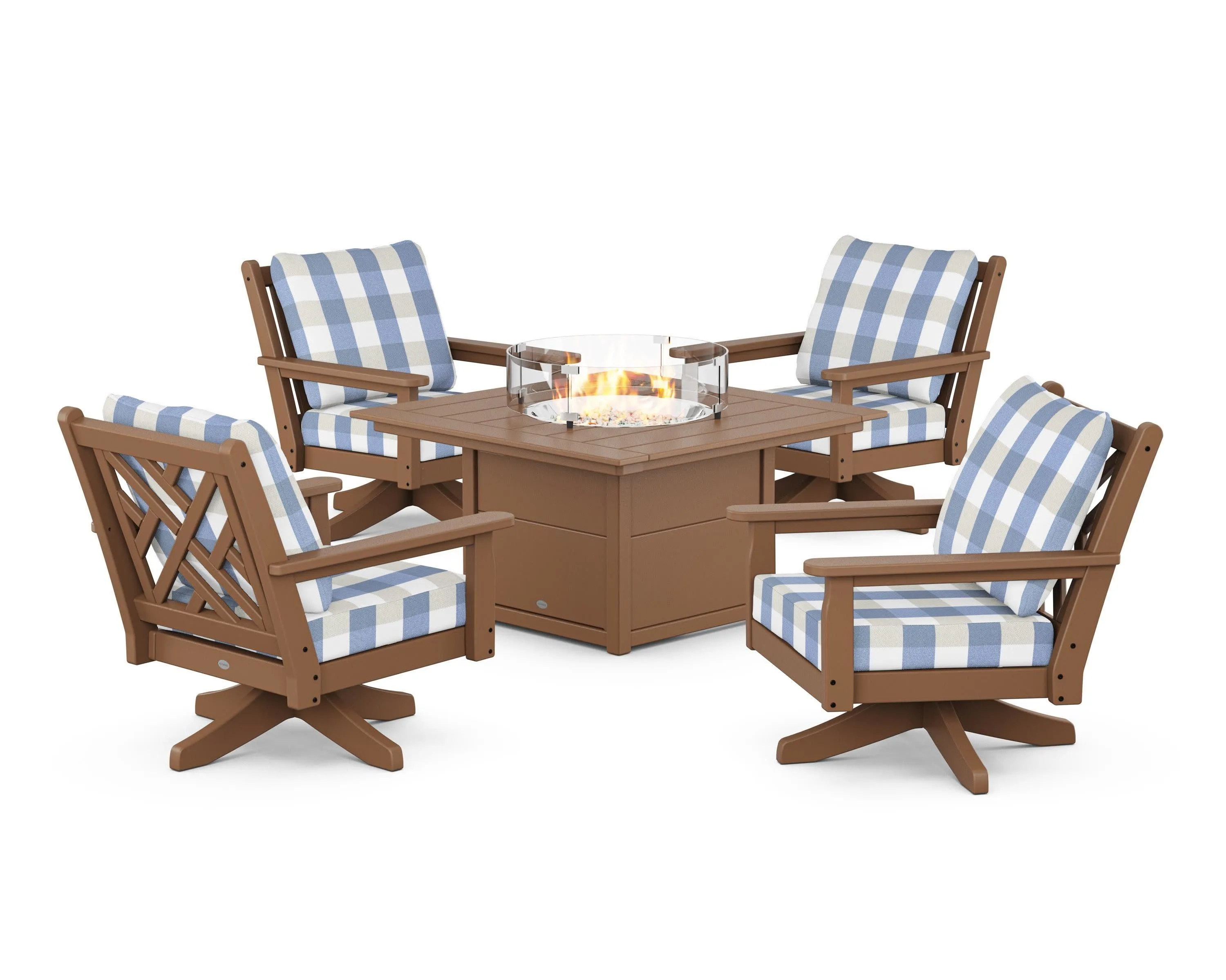 Chippendale 5-Piece Deep Seating Swivel Conversation Set with Fire Pit Table