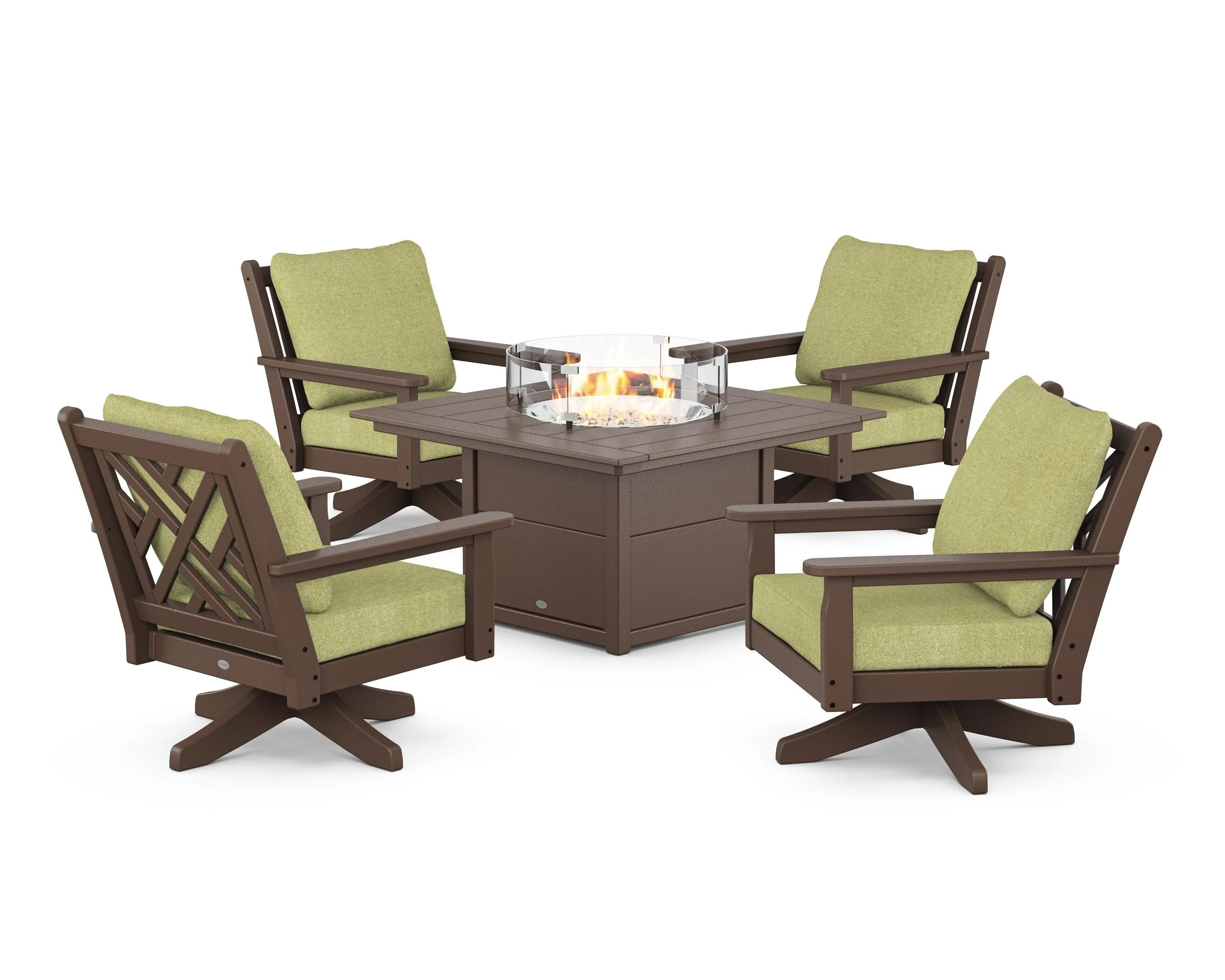 Chippendale 5-Piece Deep Seating Swivel Conversation Set with Fire Pit Table