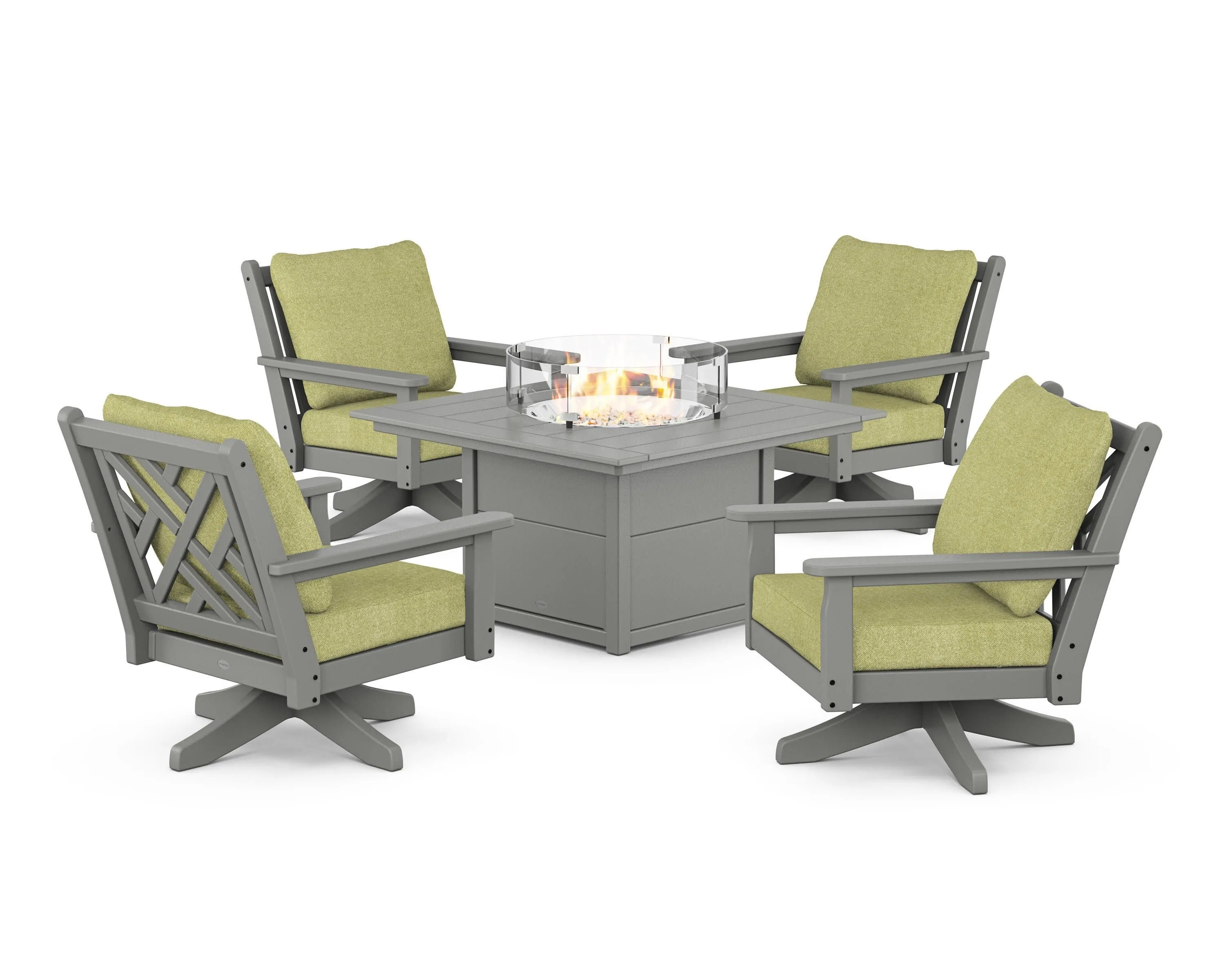 Chippendale 5-Piece Deep Seating Swivel Conversation Set with Fire Pit Table