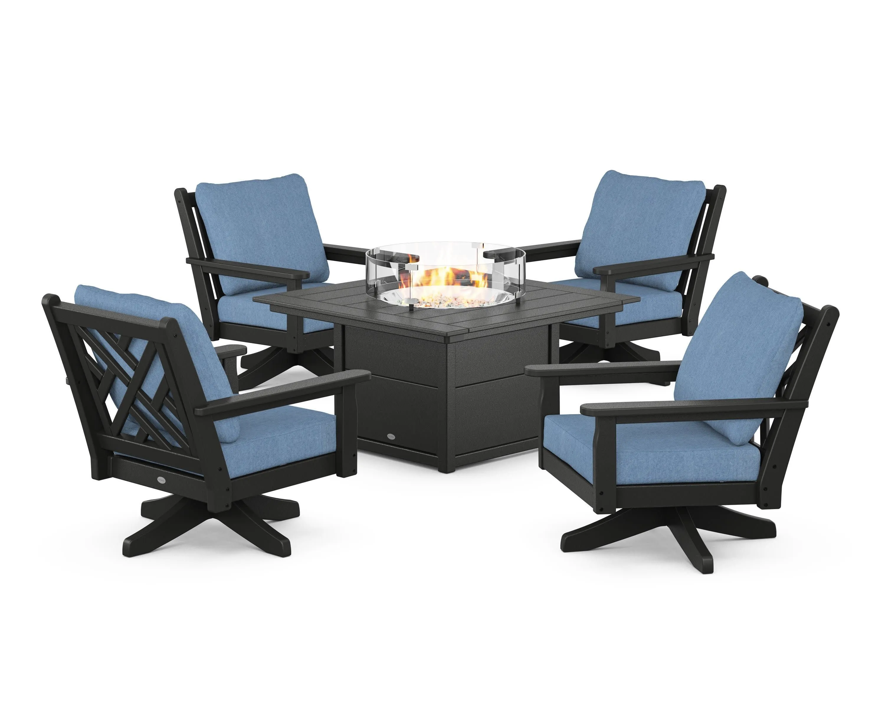 Chippendale 5-Piece Deep Seating Swivel Conversation Set with Fire Pit Table