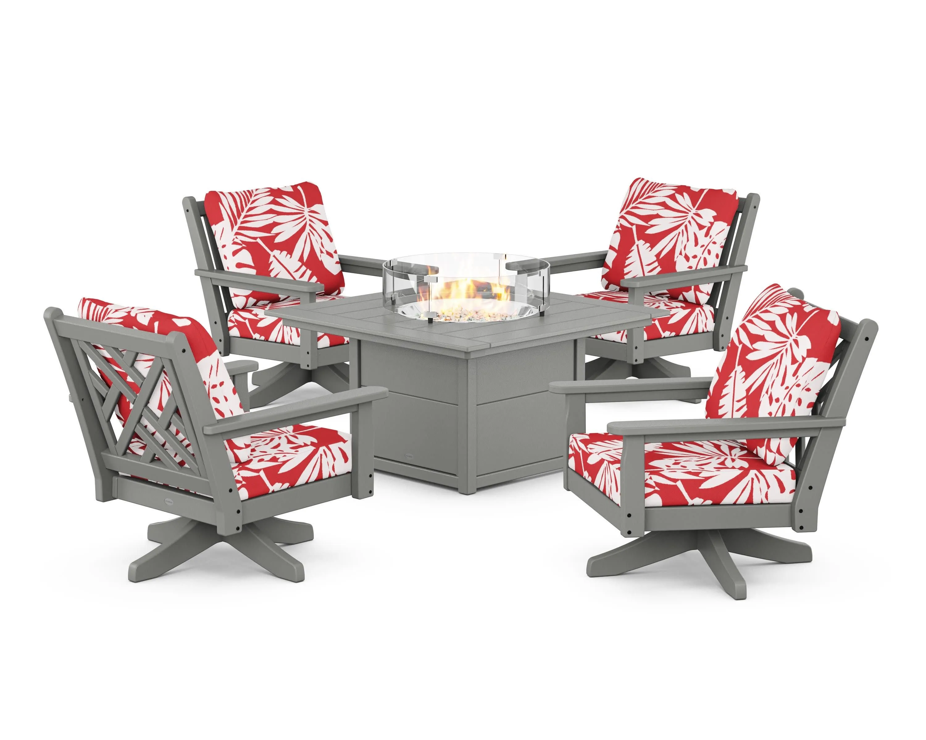 Chippendale 5-Piece Deep Seating Swivel Conversation Set with Fire Pit Table