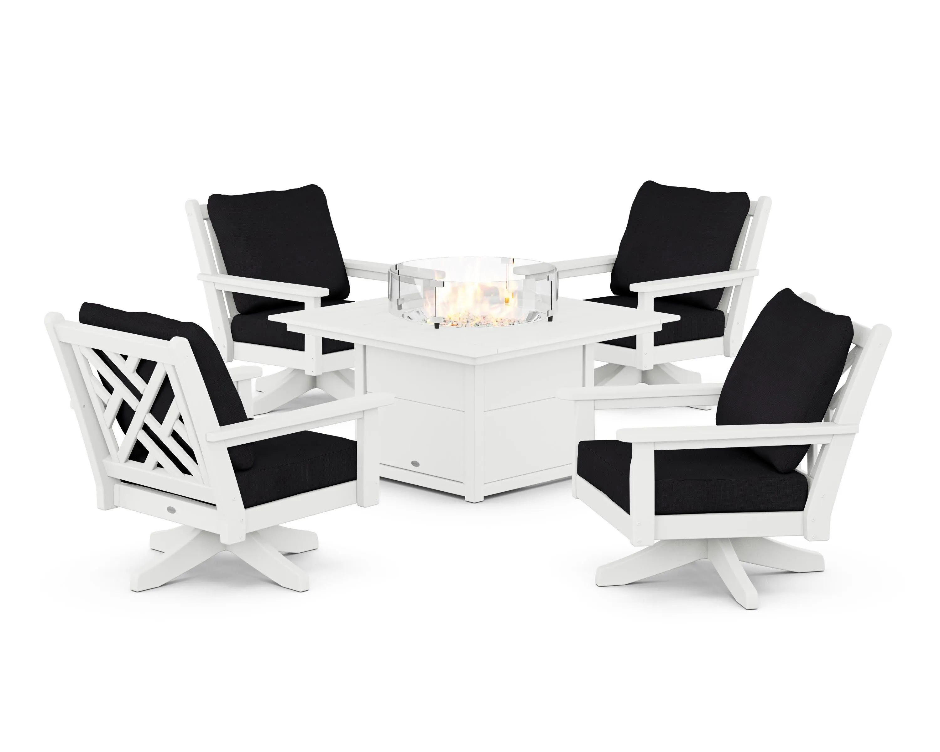 Chippendale 5-Piece Deep Seating Swivel Conversation Set with Fire Pit Table