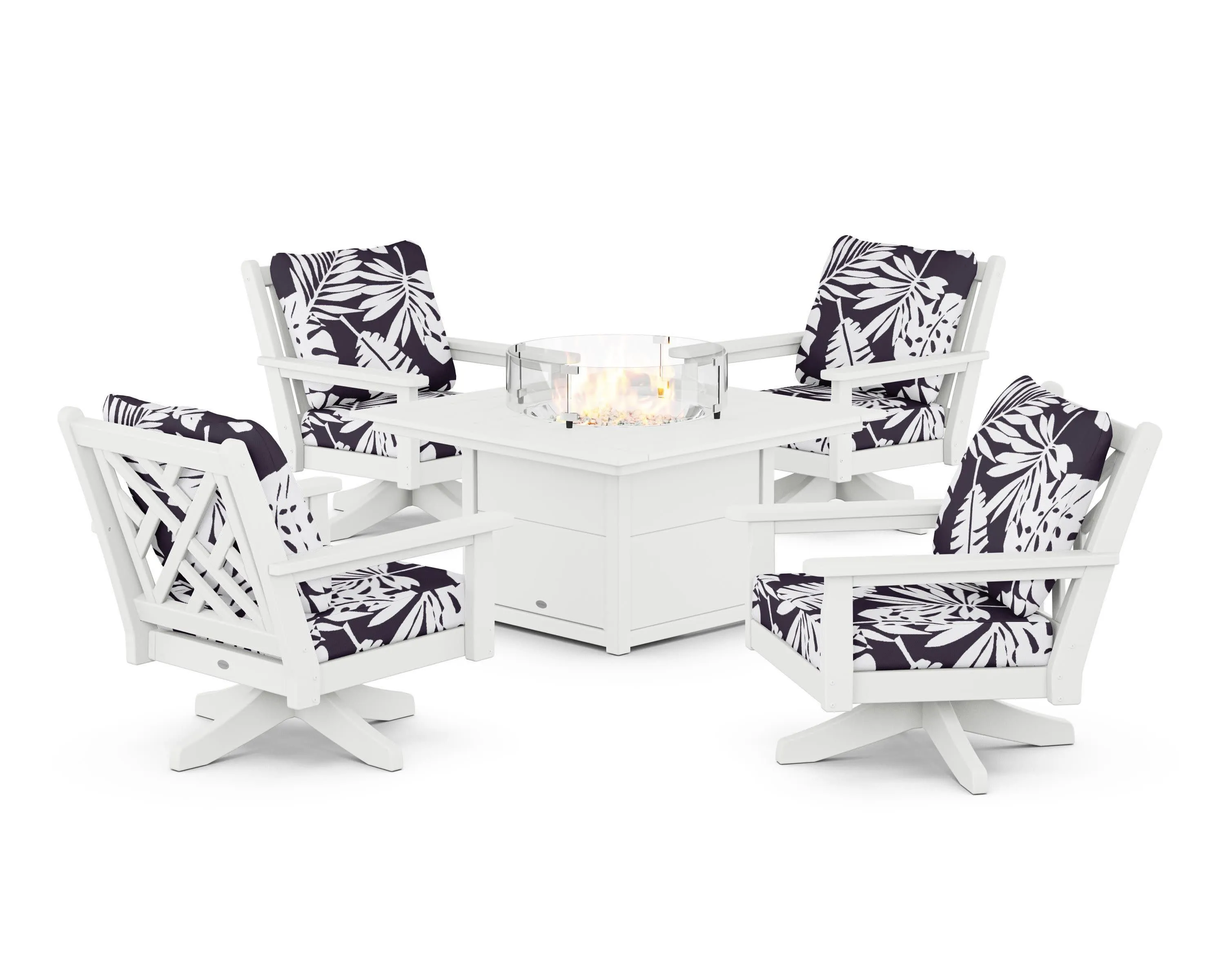 Chippendale 5-Piece Deep Seating Swivel Conversation Set with Fire Pit Table