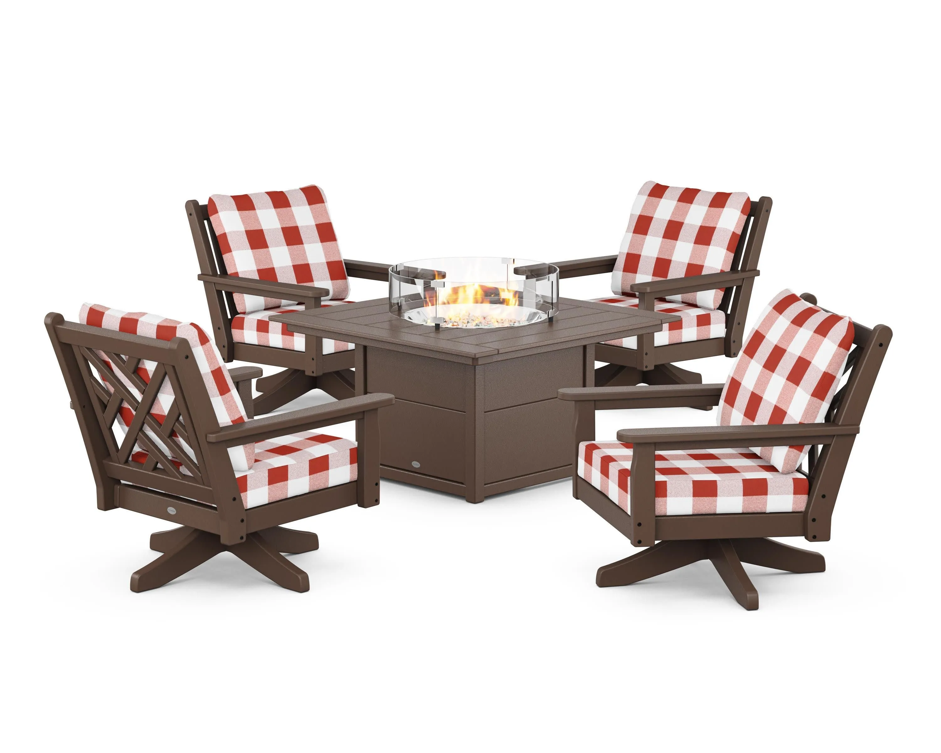 Chippendale 5-Piece Deep Seating Swivel Conversation Set with Fire Pit Table