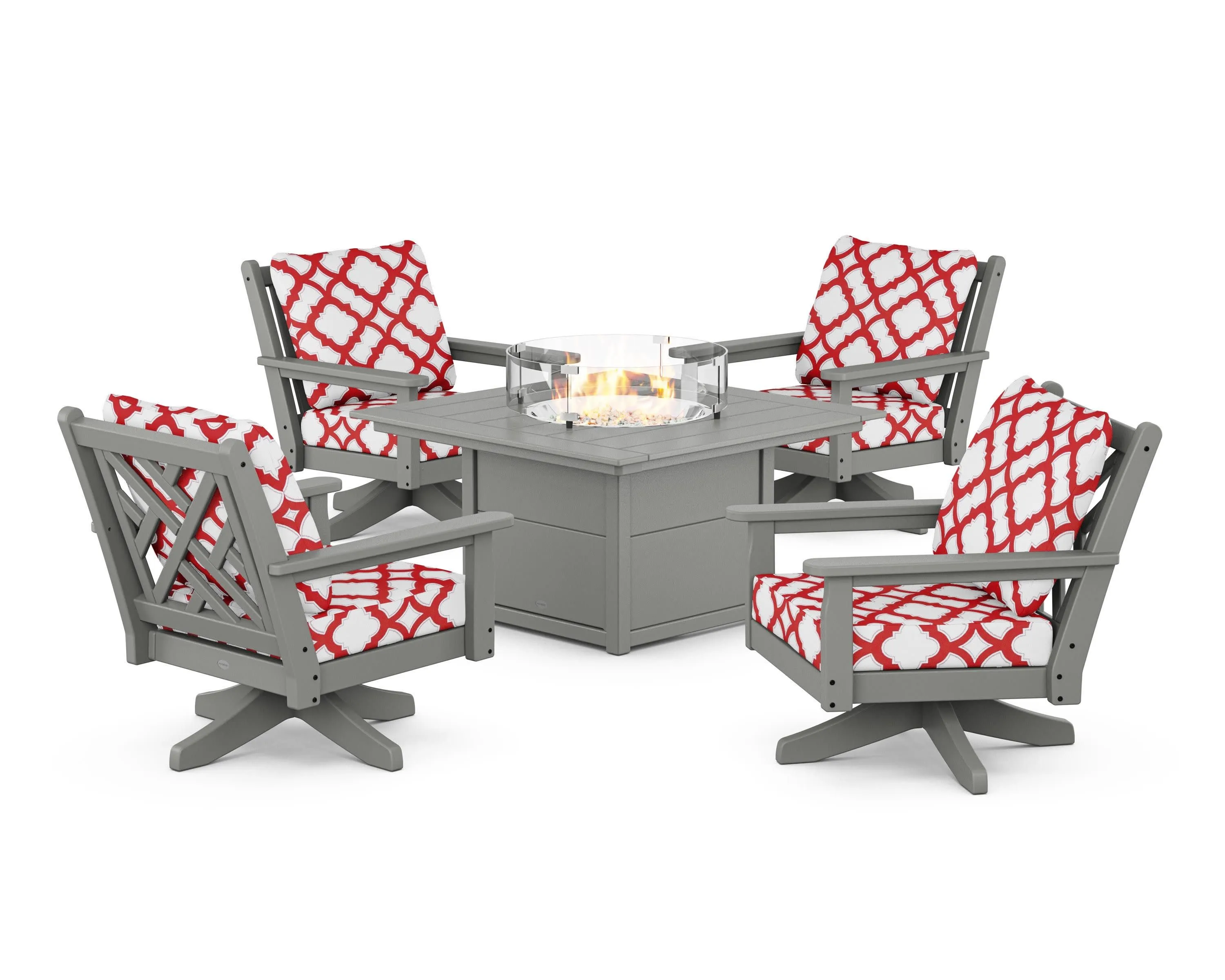 Chippendale 5-Piece Deep Seating Swivel Conversation Set with Fire Pit Table