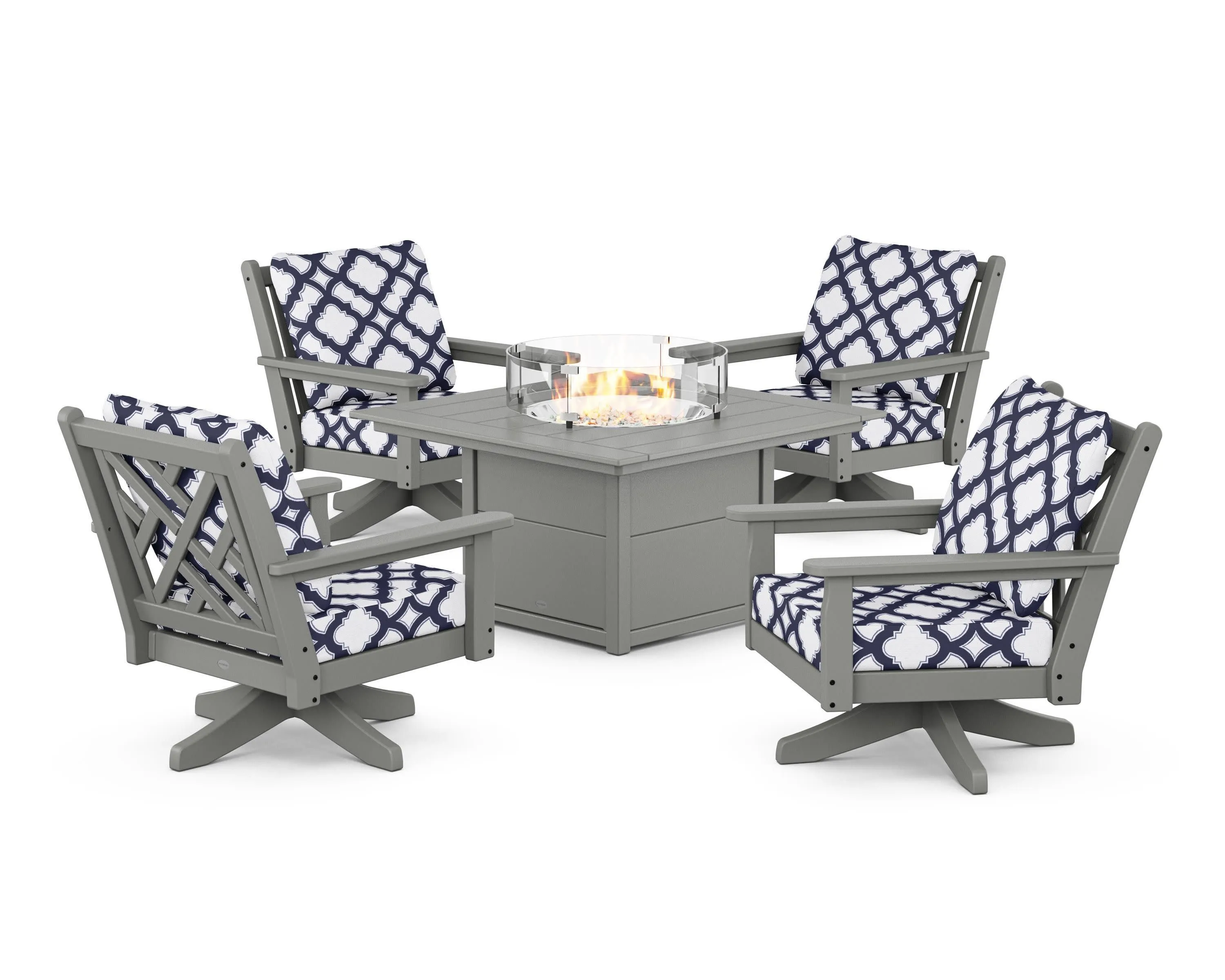 Chippendale 5-Piece Deep Seating Swivel Conversation Set with Fire Pit Table