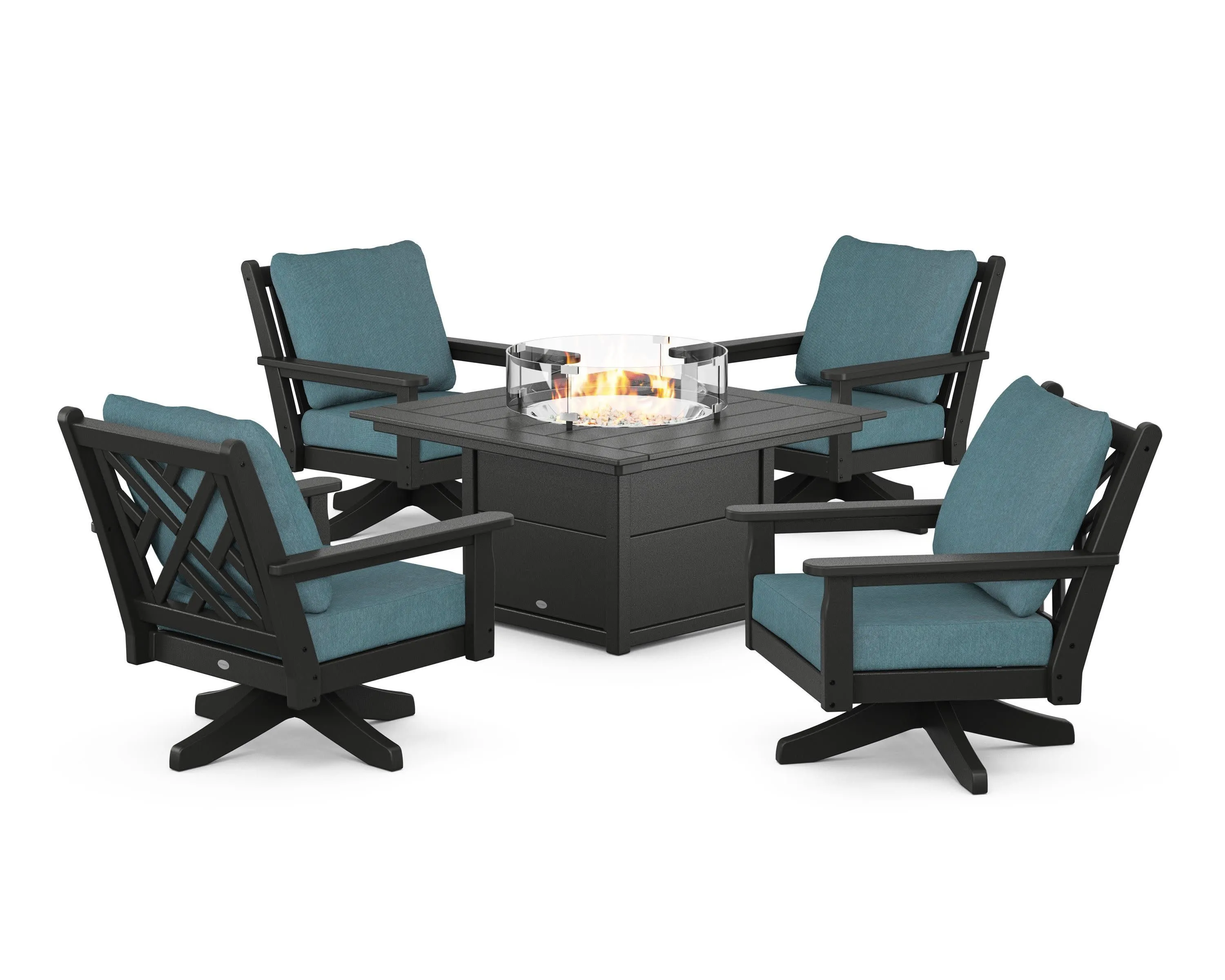 Chippendale 5-Piece Deep Seating Swivel Conversation Set with Fire Pit Table