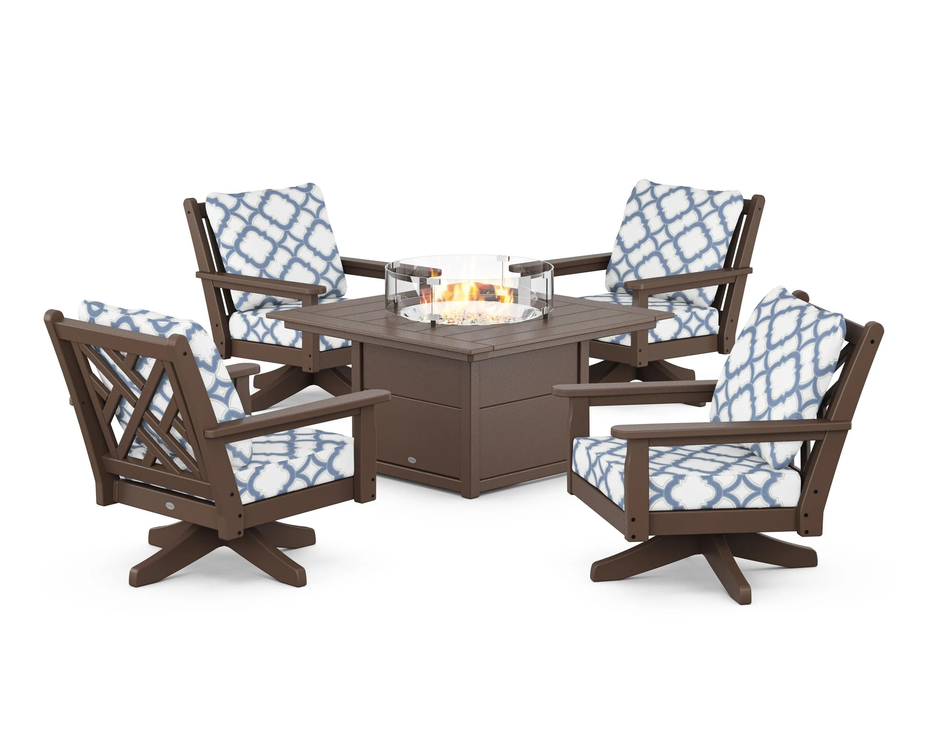 Chippendale 5-Piece Deep Seating Swivel Conversation Set with Fire Pit Table