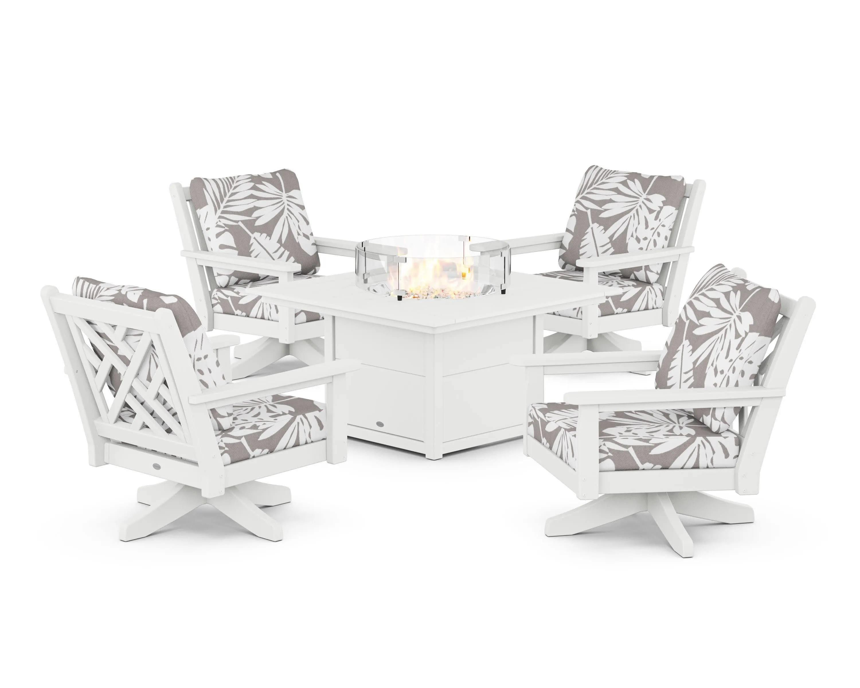 Chippendale 5-Piece Deep Seating Swivel Conversation Set with Fire Pit Table