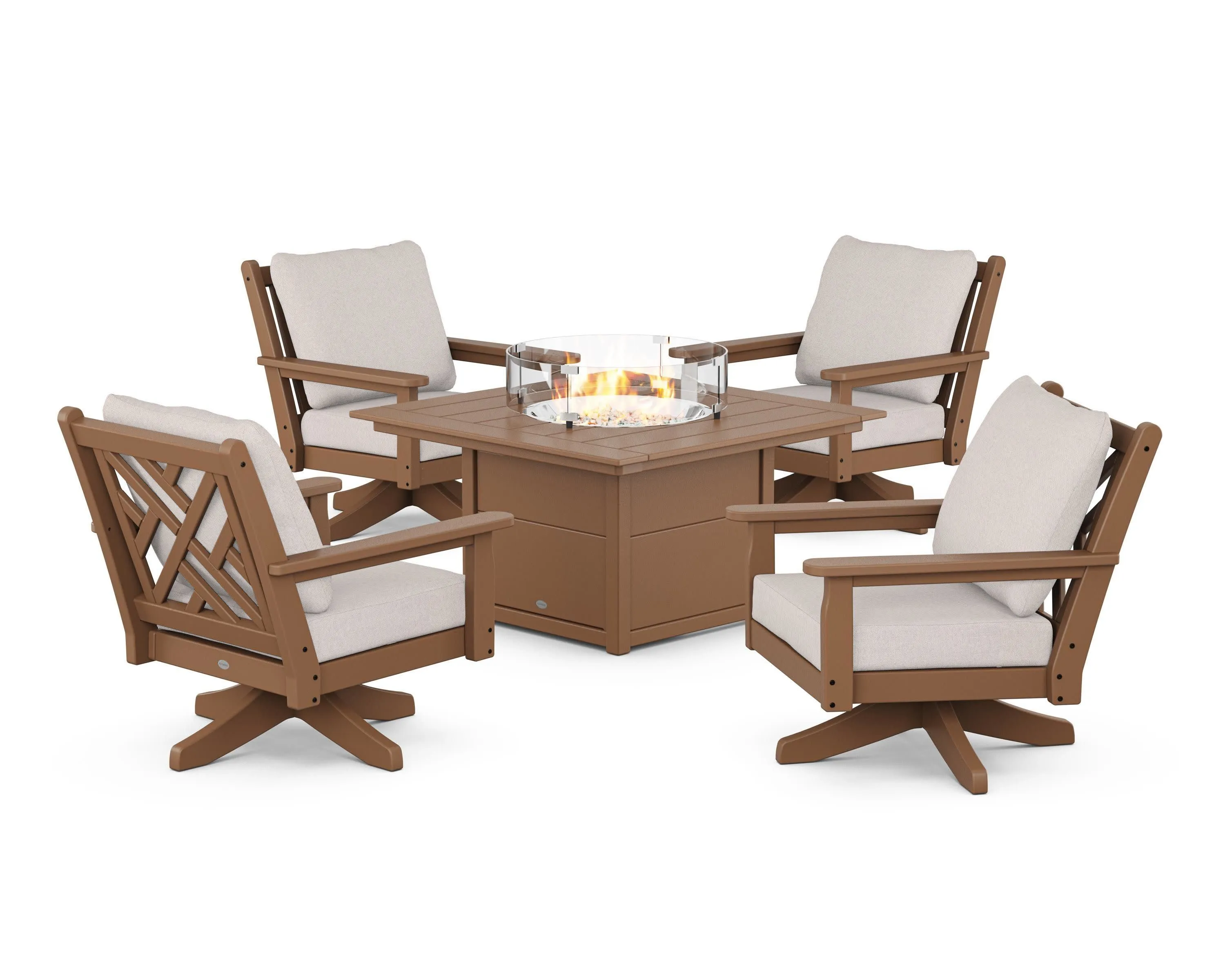 Chippendale 5-Piece Deep Seating Swivel Conversation Set with Fire Pit Table