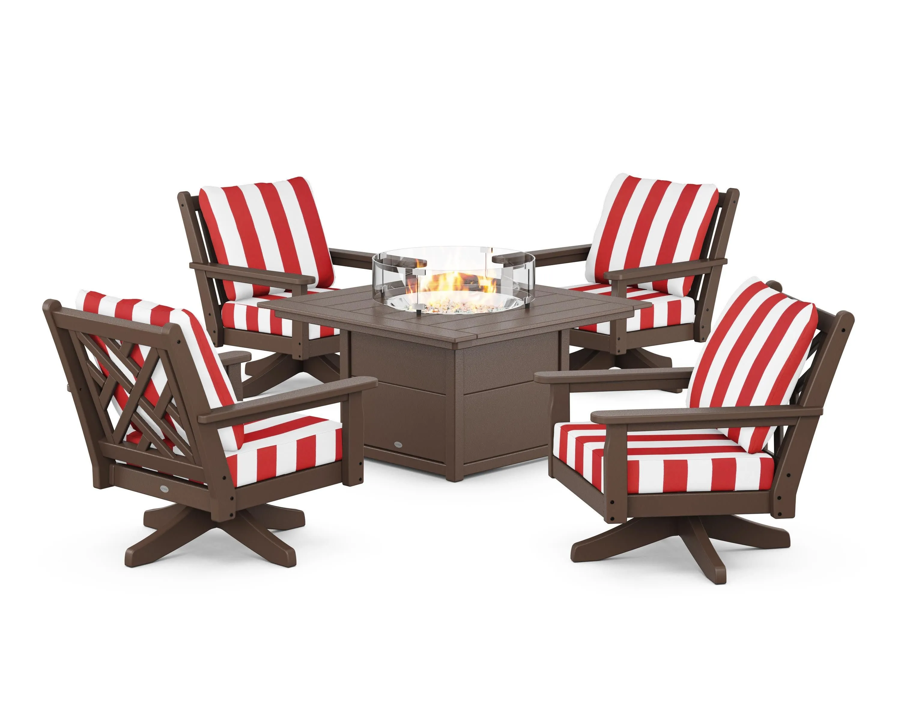 Chippendale 5-Piece Deep Seating Swivel Conversation Set with Fire Pit Table