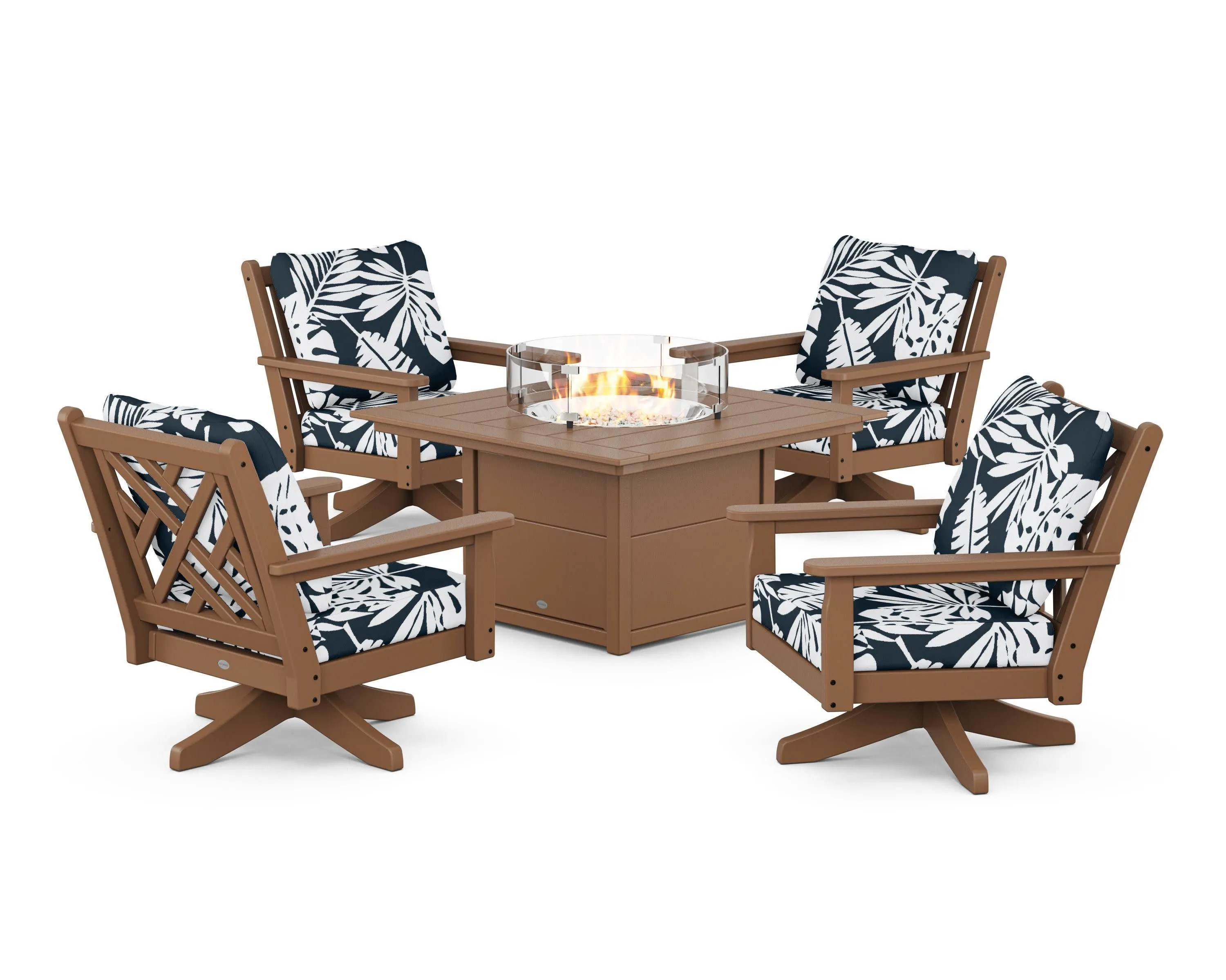 Chippendale 5-Piece Deep Seating Swivel Conversation Set with Fire Pit Table