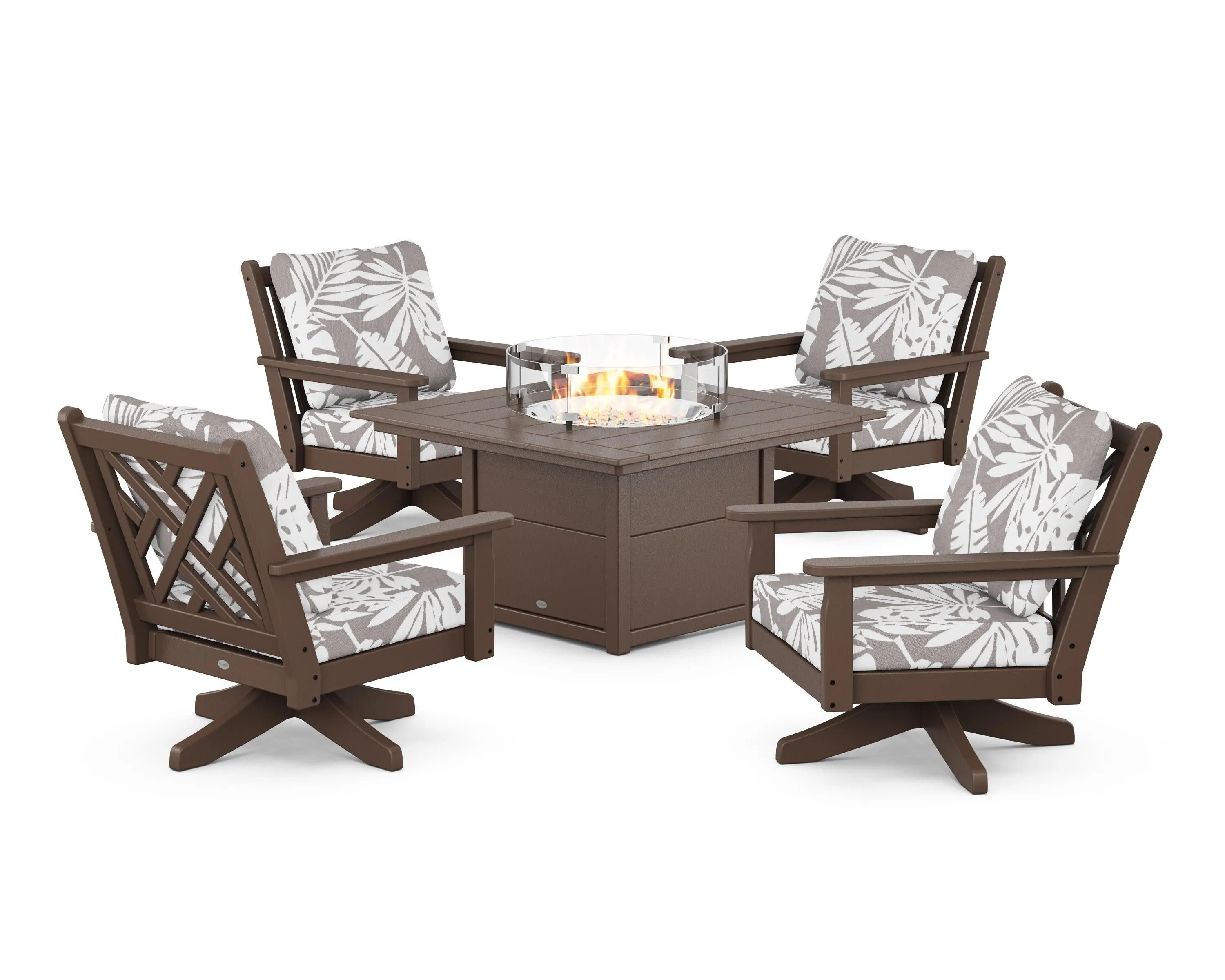 Chippendale 5-Piece Deep Seating Swivel Conversation Set with Fire Pit Table