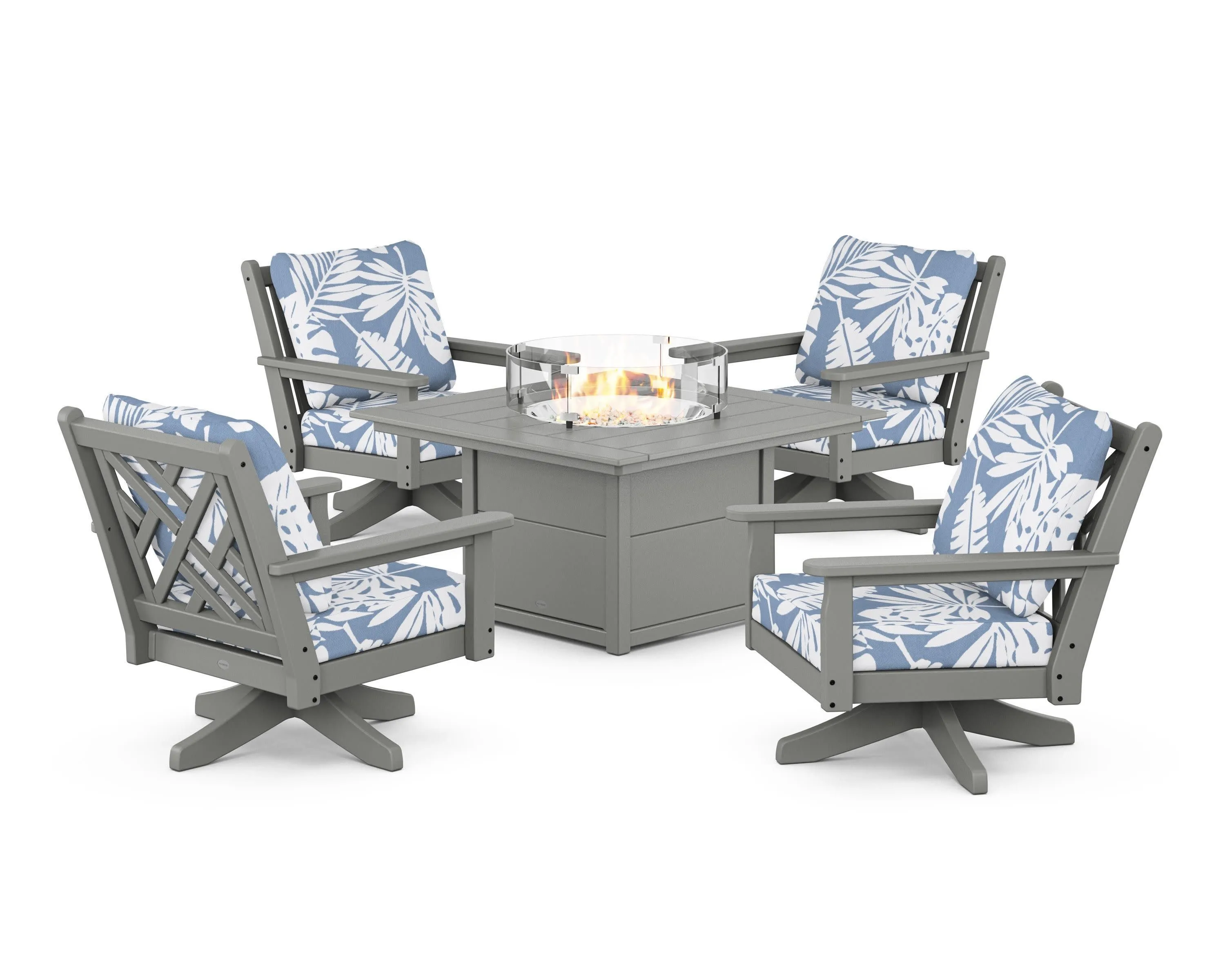 Chippendale 5-Piece Deep Seating Swivel Conversation Set with Fire Pit Table
