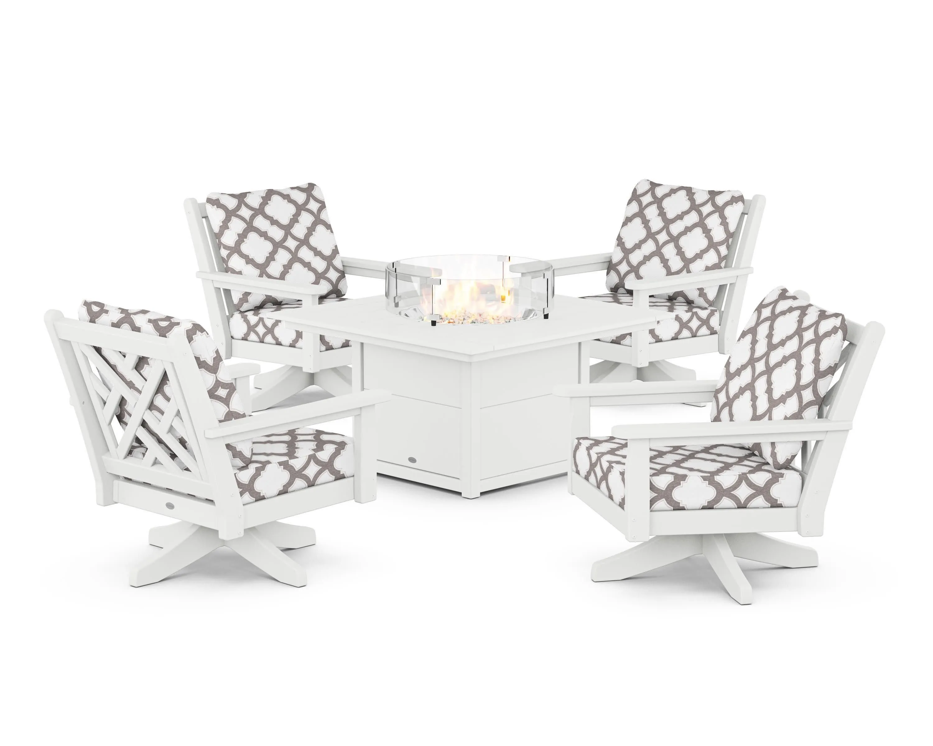 Chippendale 5-Piece Deep Seating Swivel Conversation Set with Fire Pit Table