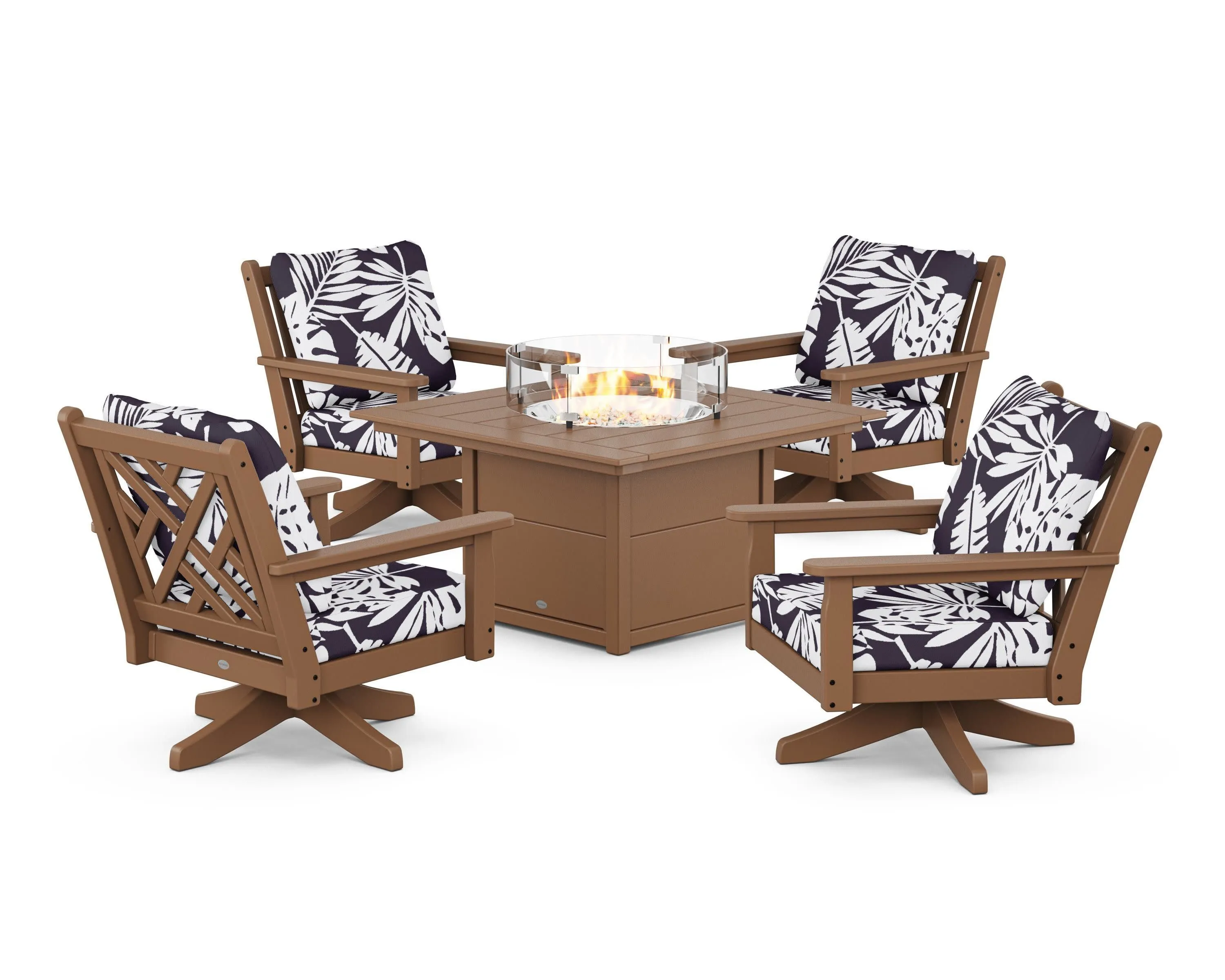 Chippendale 5-Piece Deep Seating Swivel Conversation Set with Fire Pit Table