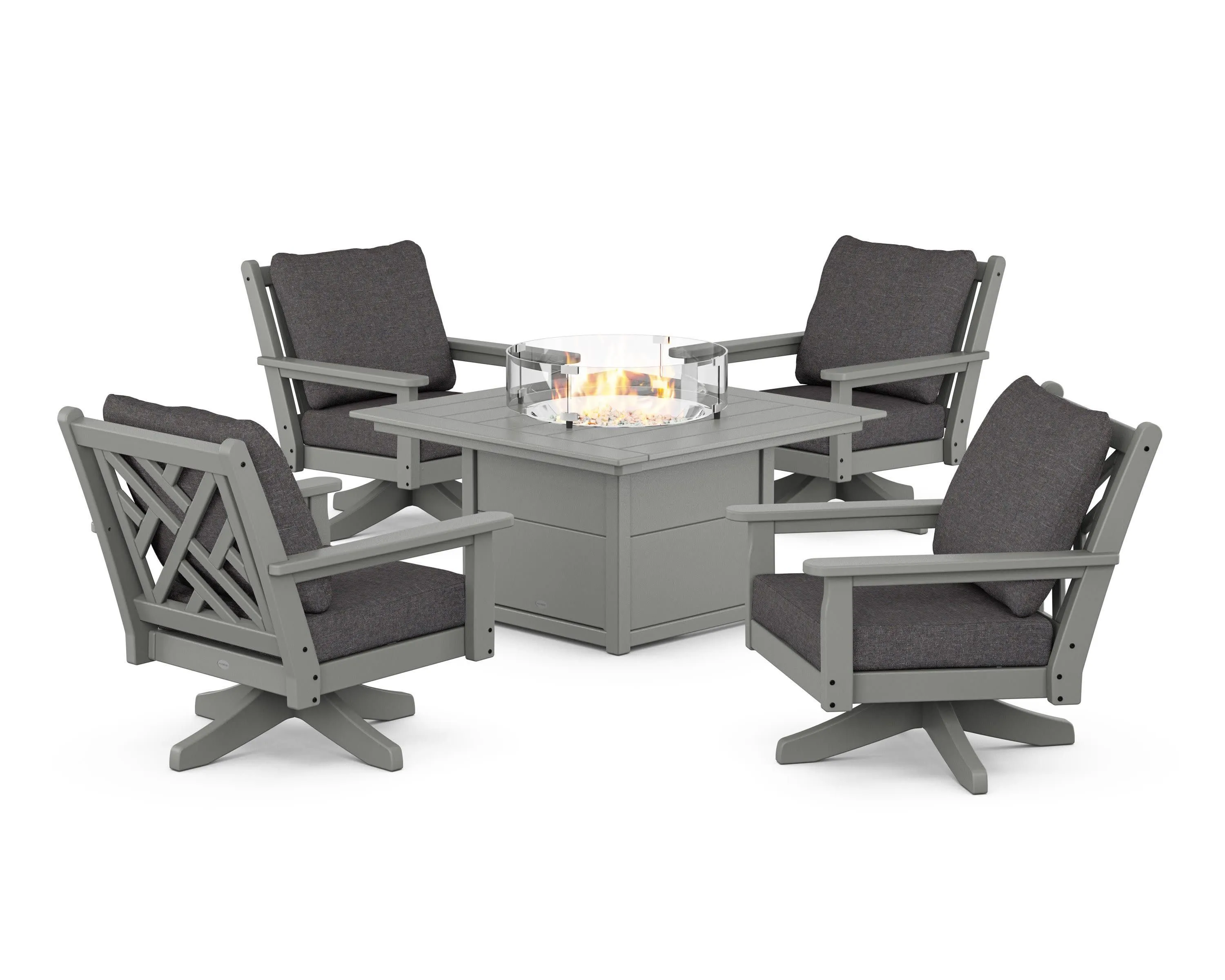 Chippendale 5-Piece Deep Seating Swivel Conversation Set with Fire Pit Table