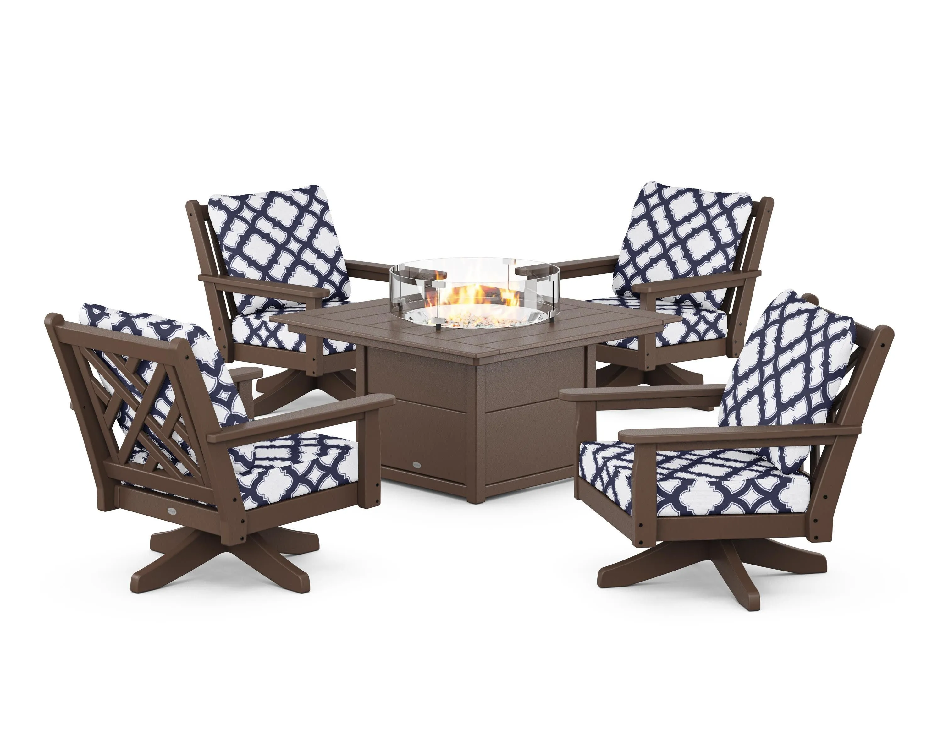 Chippendale 5-Piece Deep Seating Swivel Conversation Set with Fire Pit Table