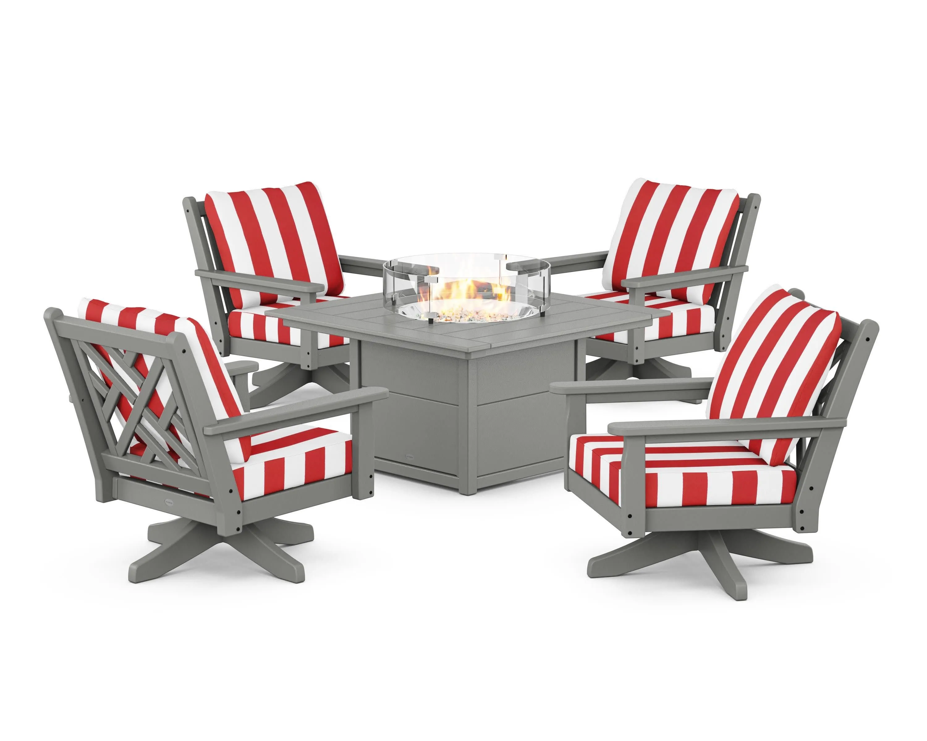 Chippendale 5-Piece Deep Seating Swivel Conversation Set with Fire Pit Table
