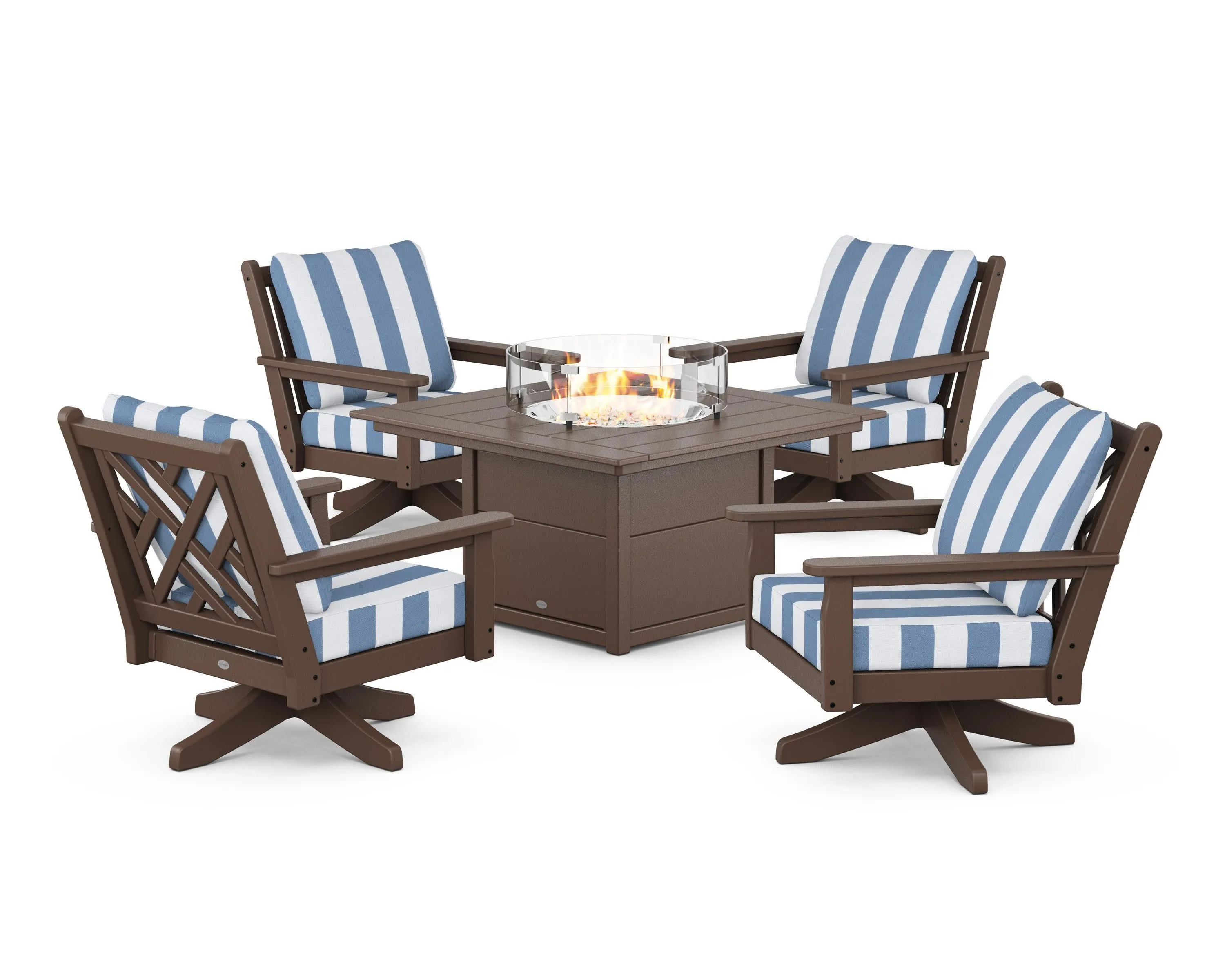Chippendale 5-Piece Deep Seating Swivel Conversation Set with Fire Pit Table