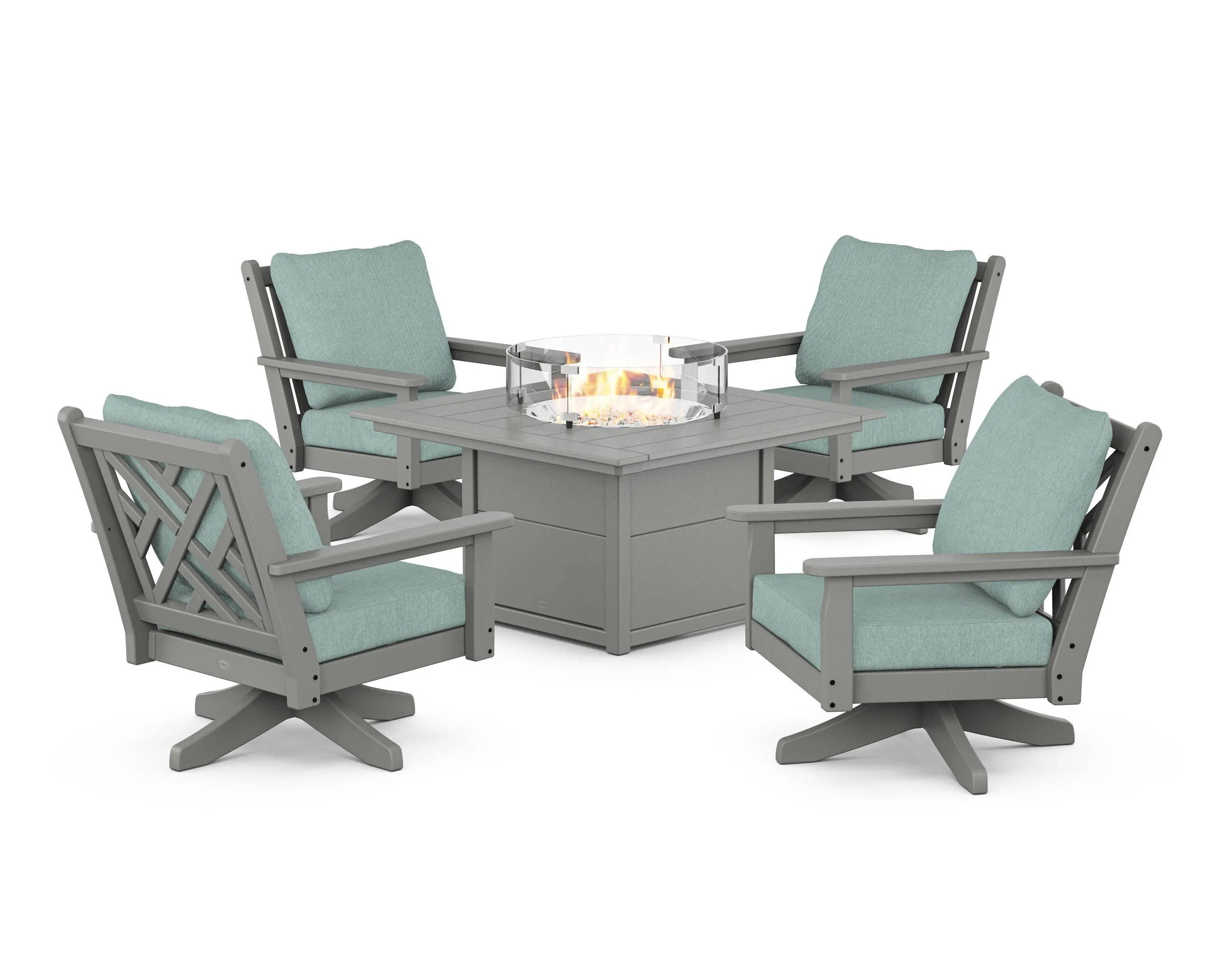 Chippendale 5-Piece Deep Seating Swivel Conversation Set with Fire Pit Table