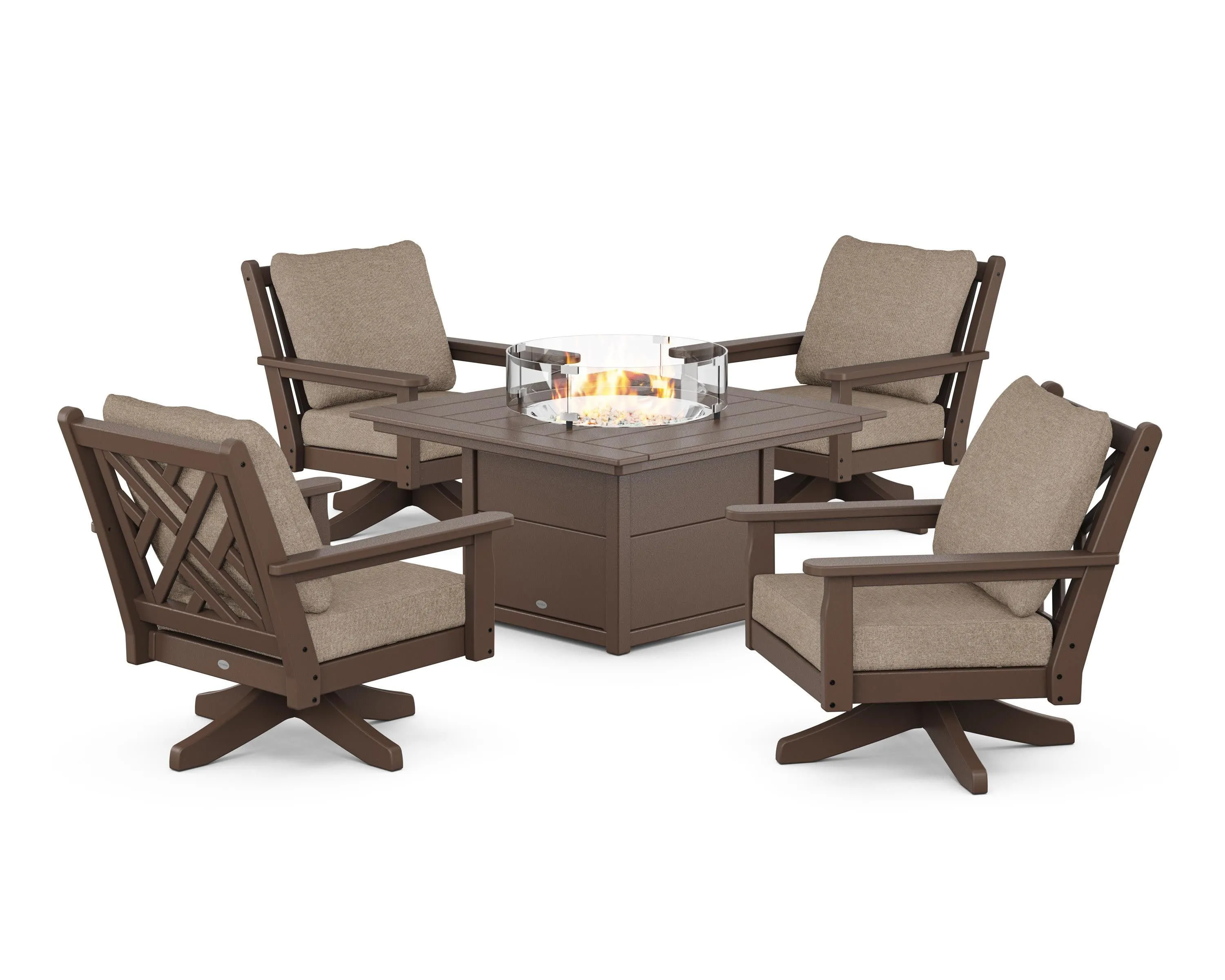 Chippendale 5-Piece Deep Seating Swivel Conversation Set with Fire Pit Table
