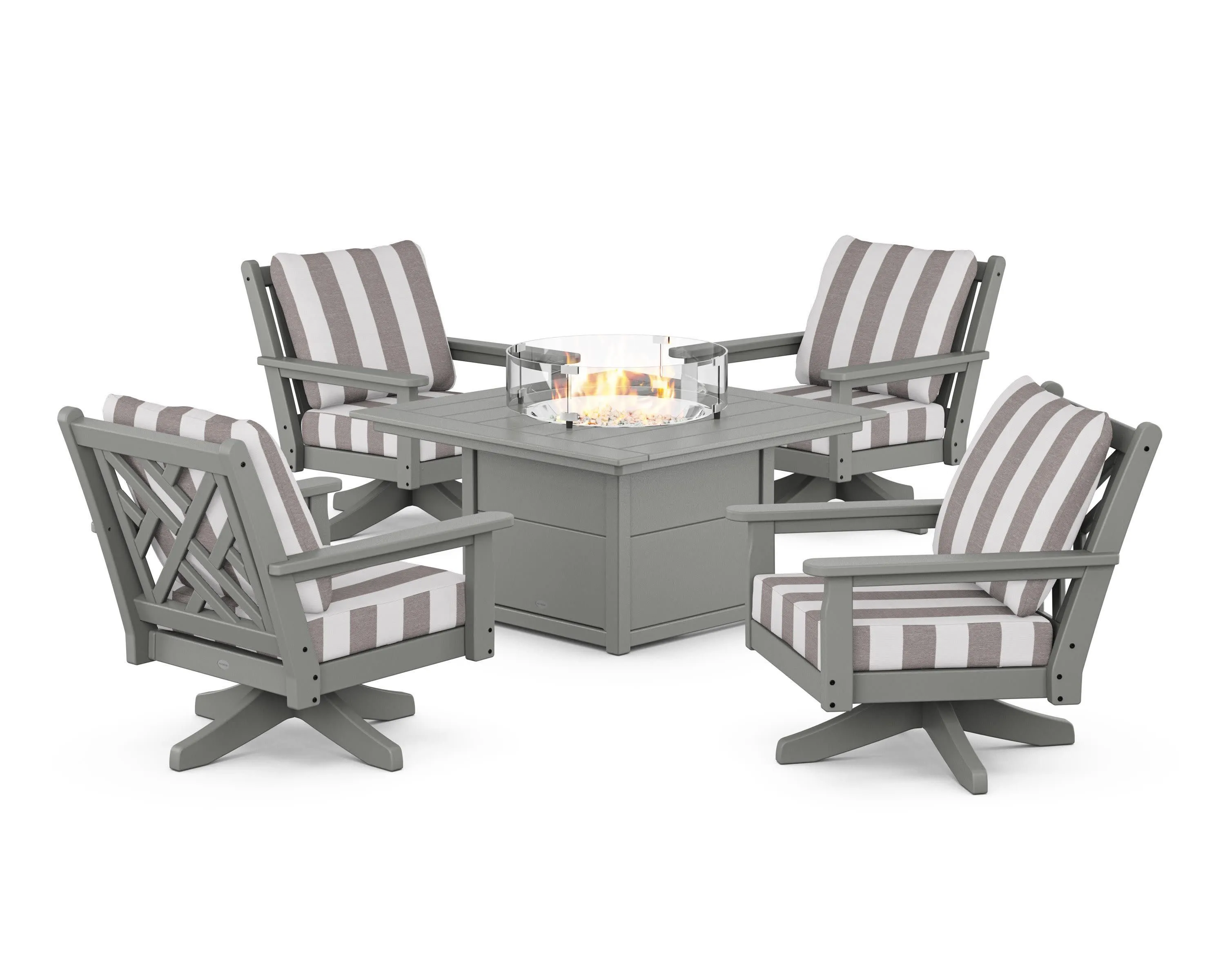 Chippendale 5-Piece Deep Seating Swivel Conversation Set with Fire Pit Table
