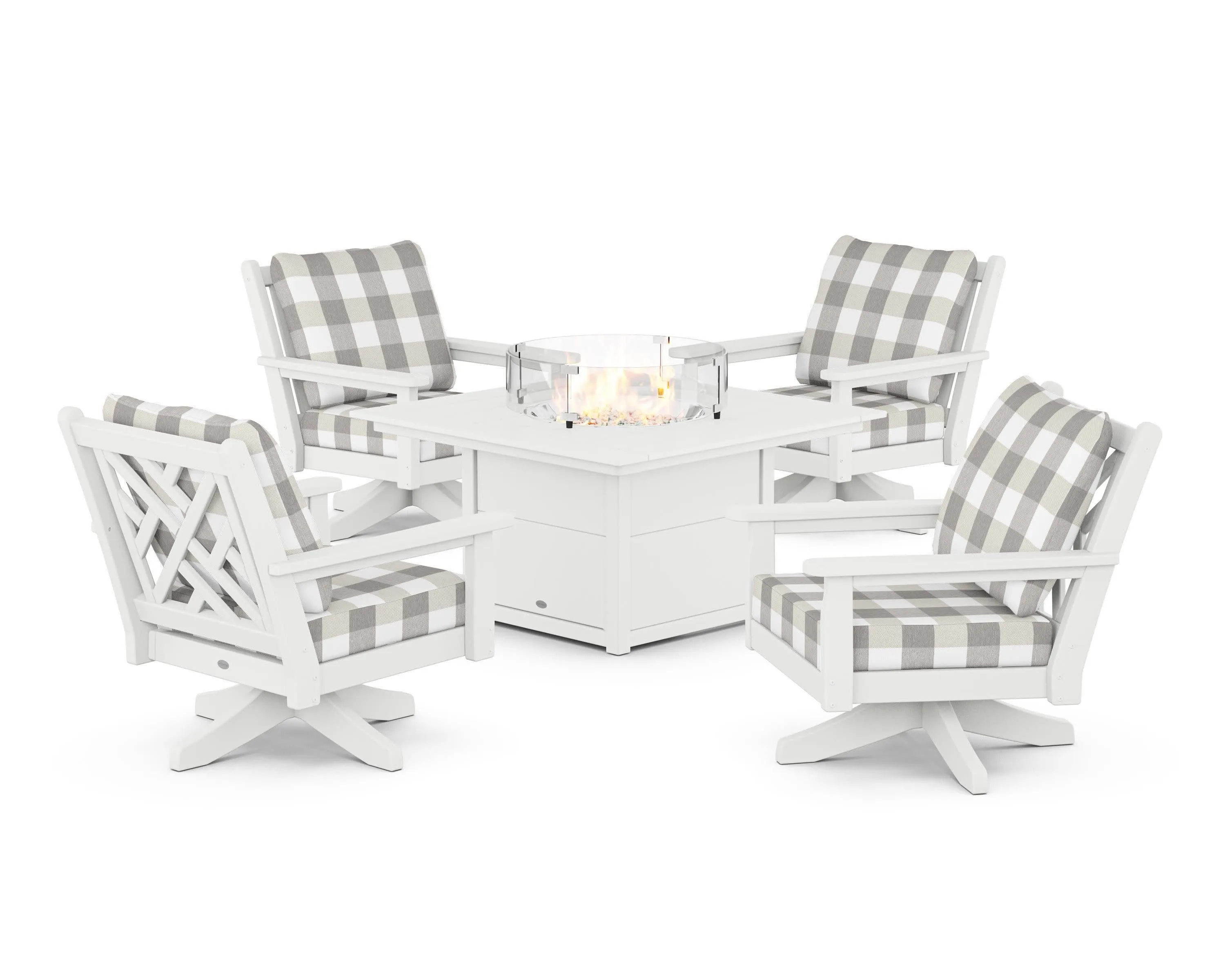 Chippendale 5-Piece Deep Seating Swivel Conversation Set with Fire Pit Table