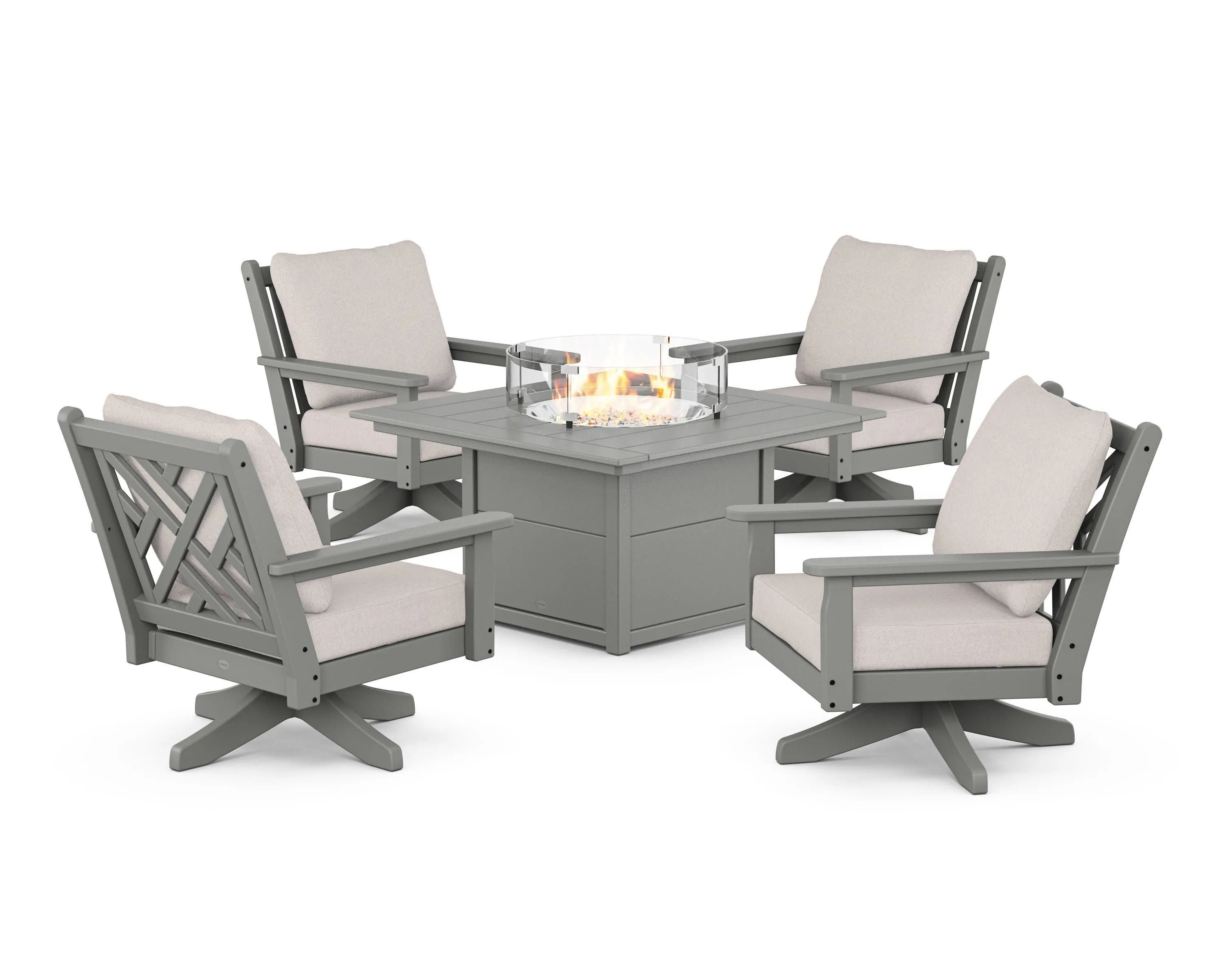 Chippendale 5-Piece Deep Seating Swivel Conversation Set with Fire Pit Table