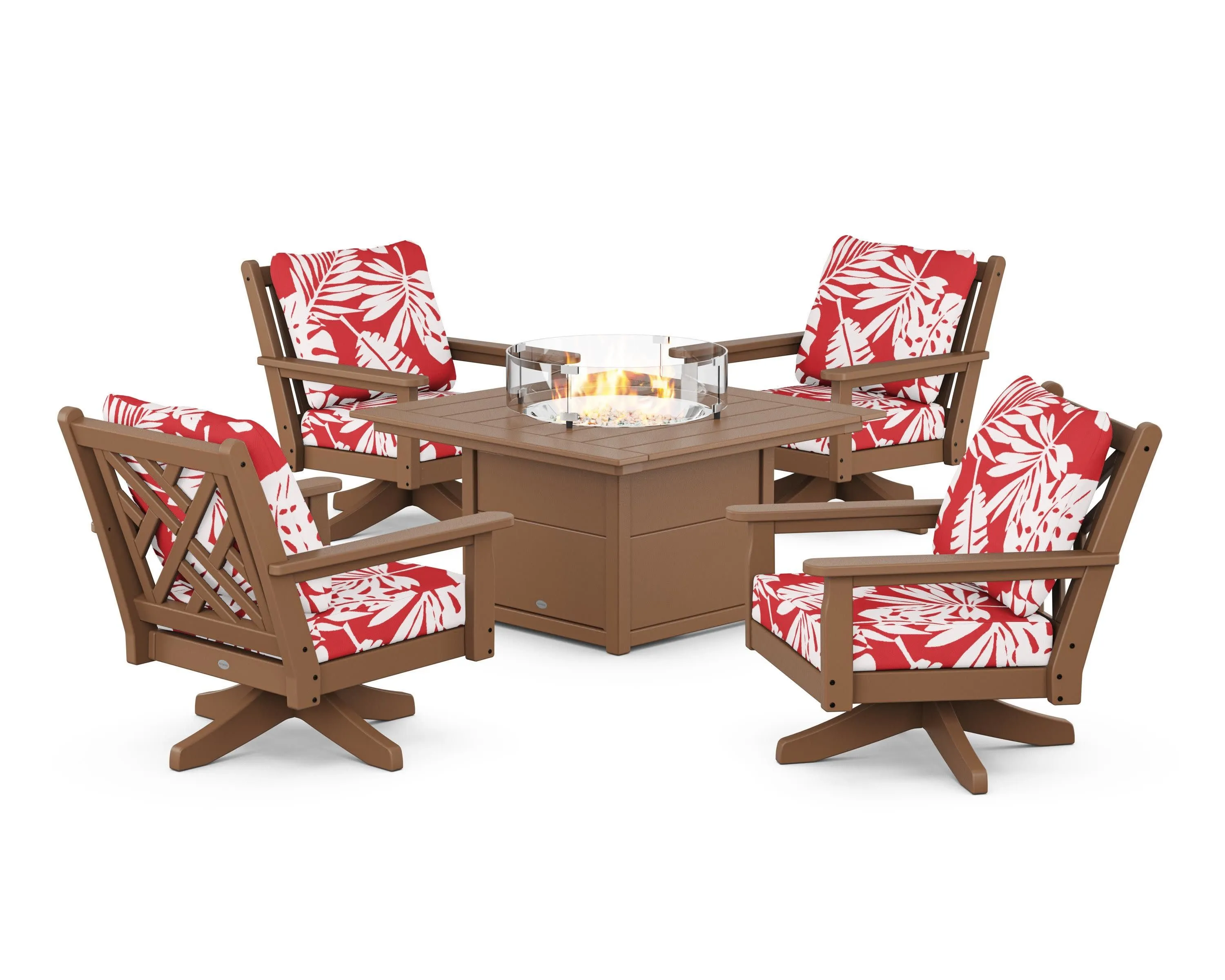 Chippendale 5-Piece Deep Seating Swivel Conversation Set with Fire Pit Table
