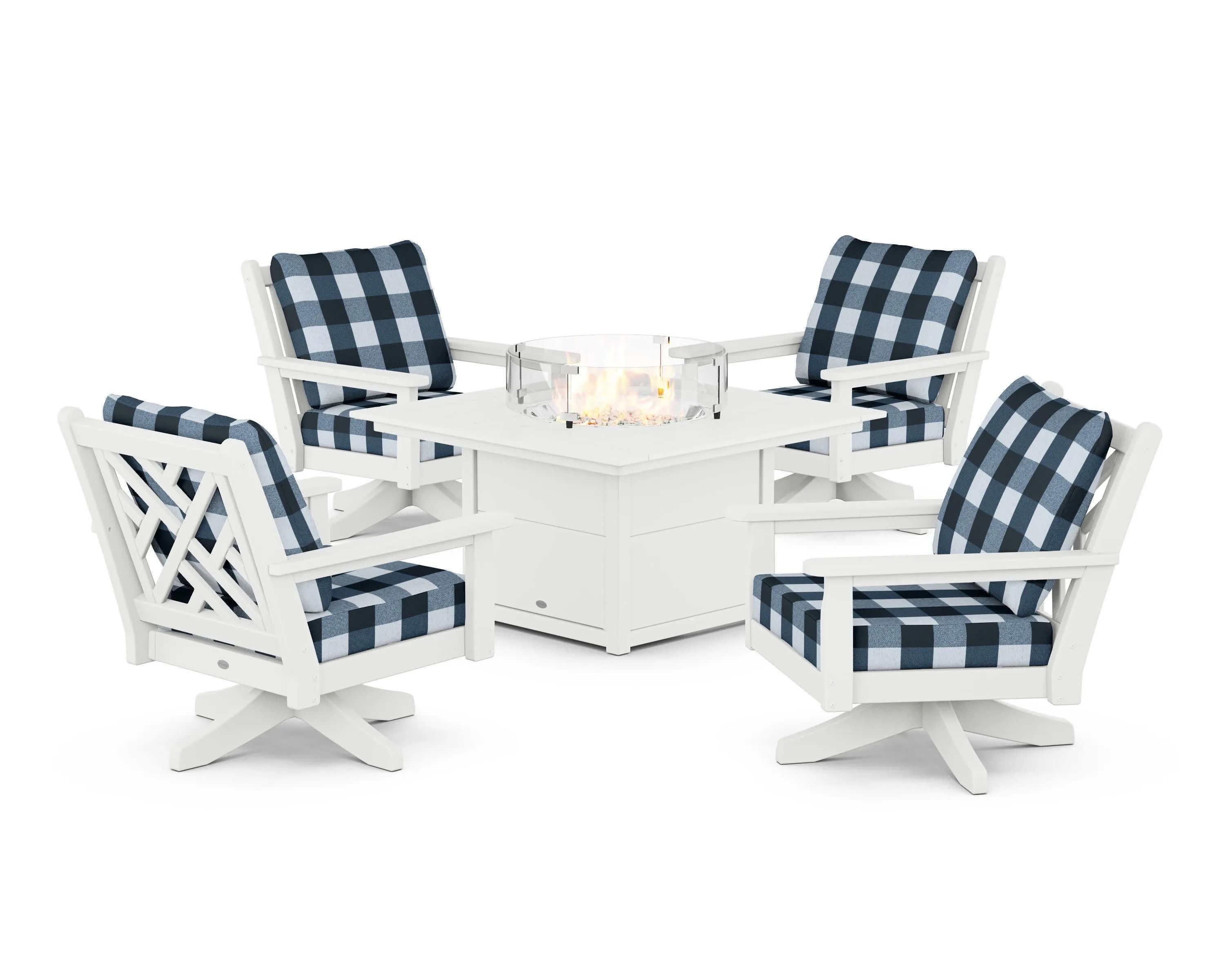 Chippendale 5-Piece Deep Seating Swivel Conversation Set with Fire Pit Table