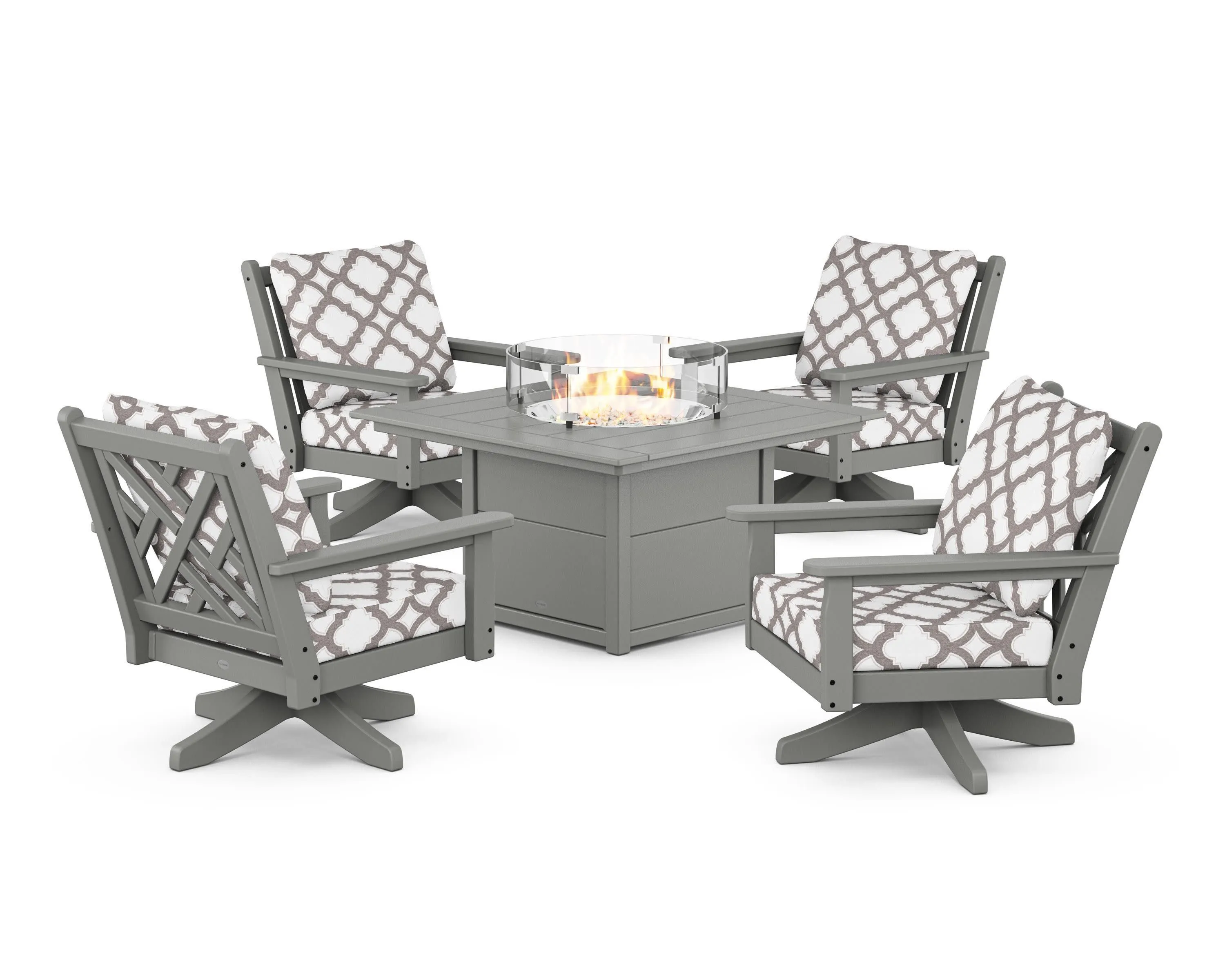 Chippendale 5-Piece Deep Seating Swivel Conversation Set with Fire Pit Table