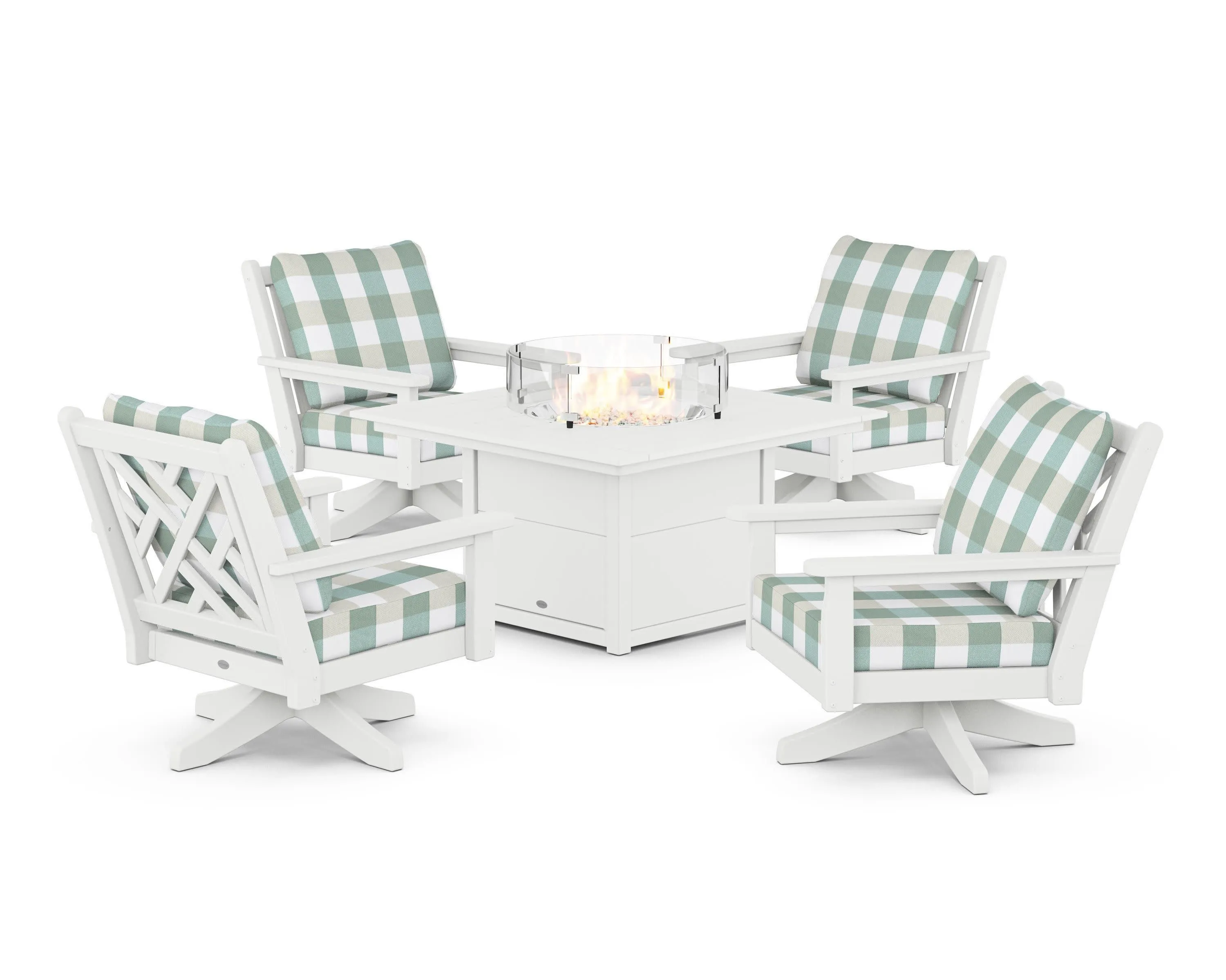 Chippendale 5-Piece Deep Seating Swivel Conversation Set with Fire Pit Table