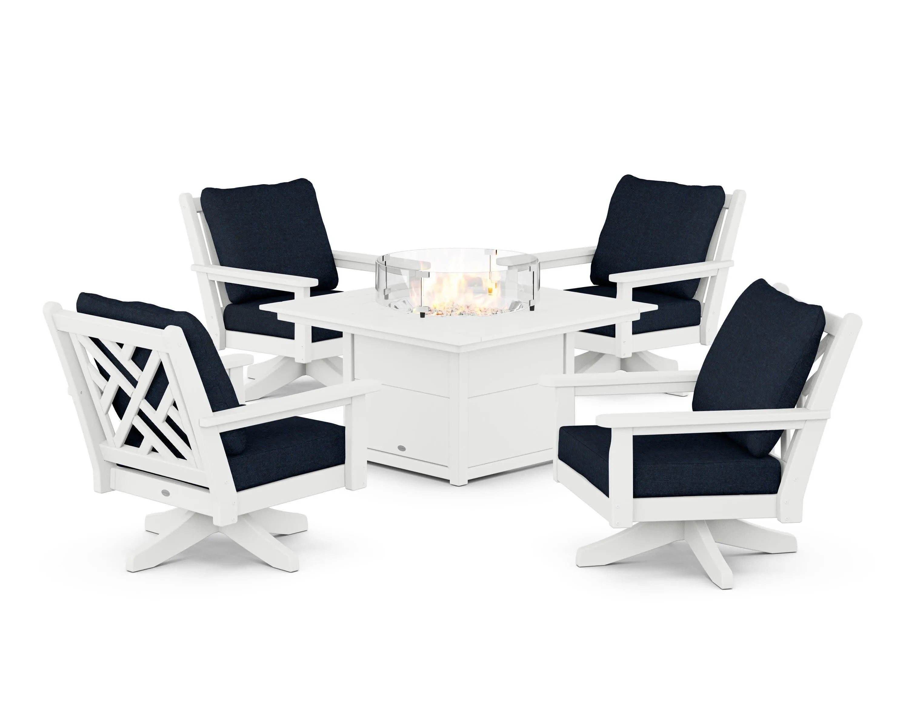 Chippendale 5-Piece Deep Seating Swivel Conversation Set with Fire Pit Table
