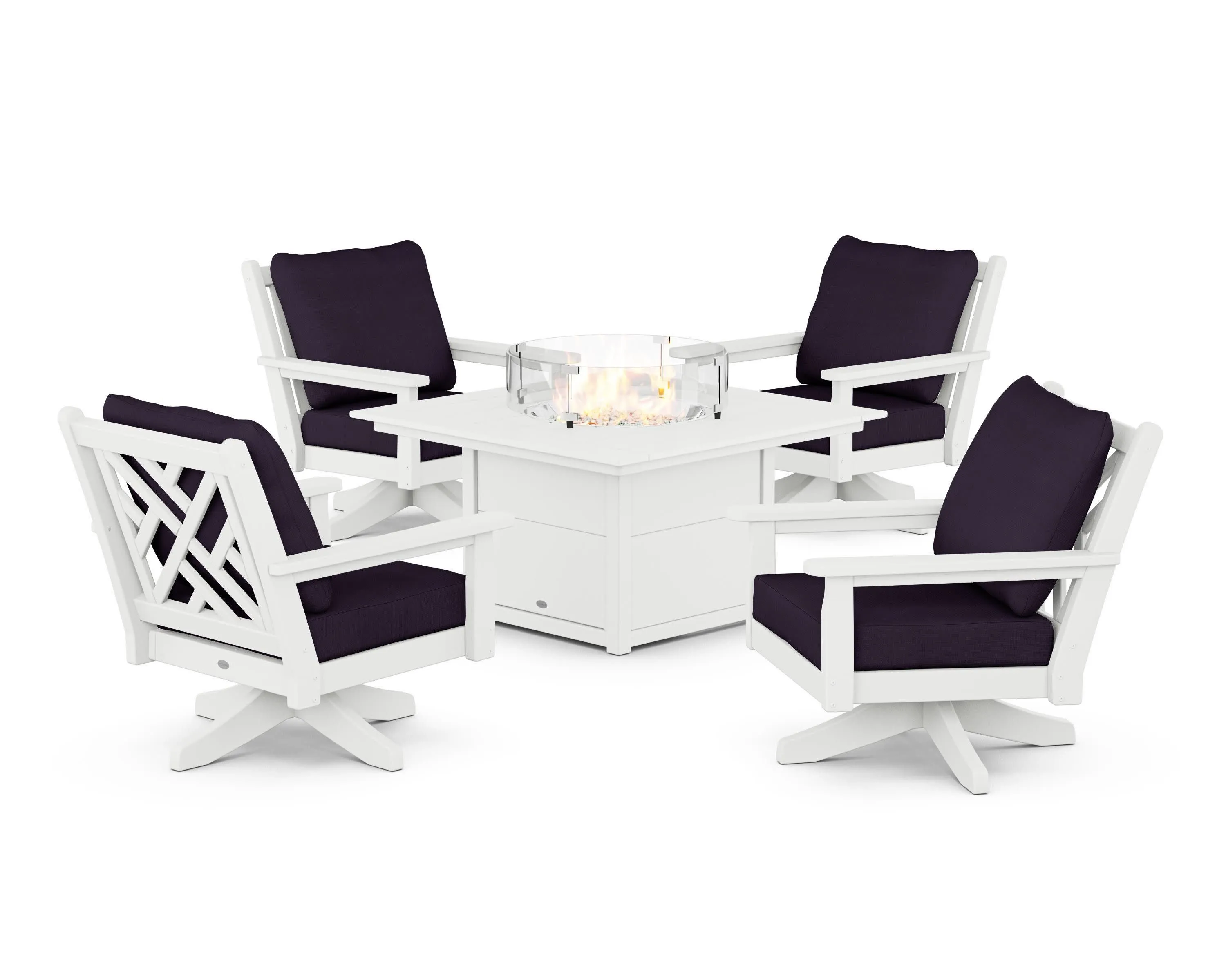 Chippendale 5-Piece Deep Seating Swivel Conversation Set with Fire Pit Table