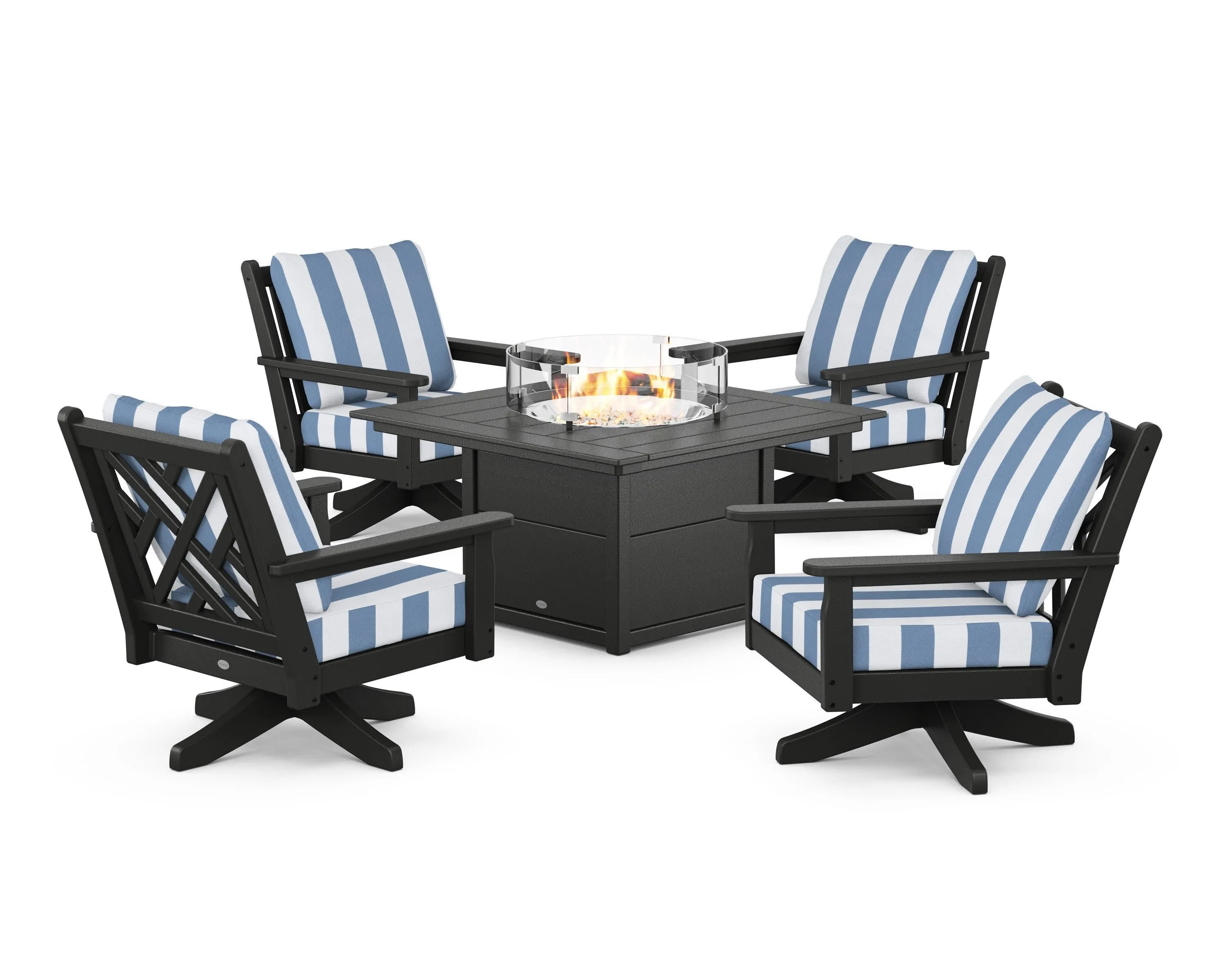 Chippendale 5-Piece Deep Seating Swivel Conversation Set with Fire Pit Table