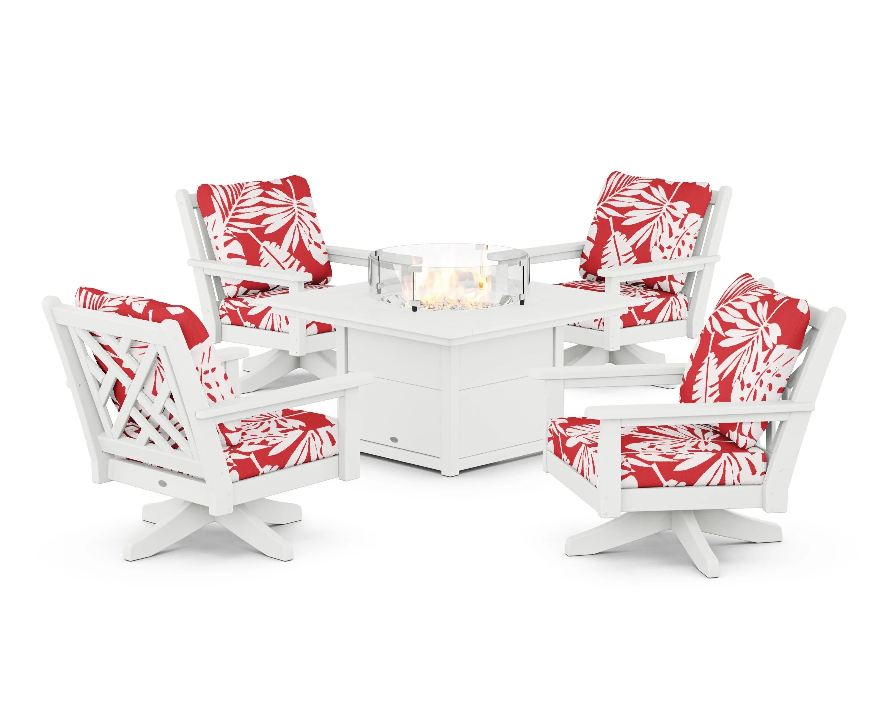 Chippendale 5-Piece Deep Seating Swivel Conversation Set with Fire Pit Table