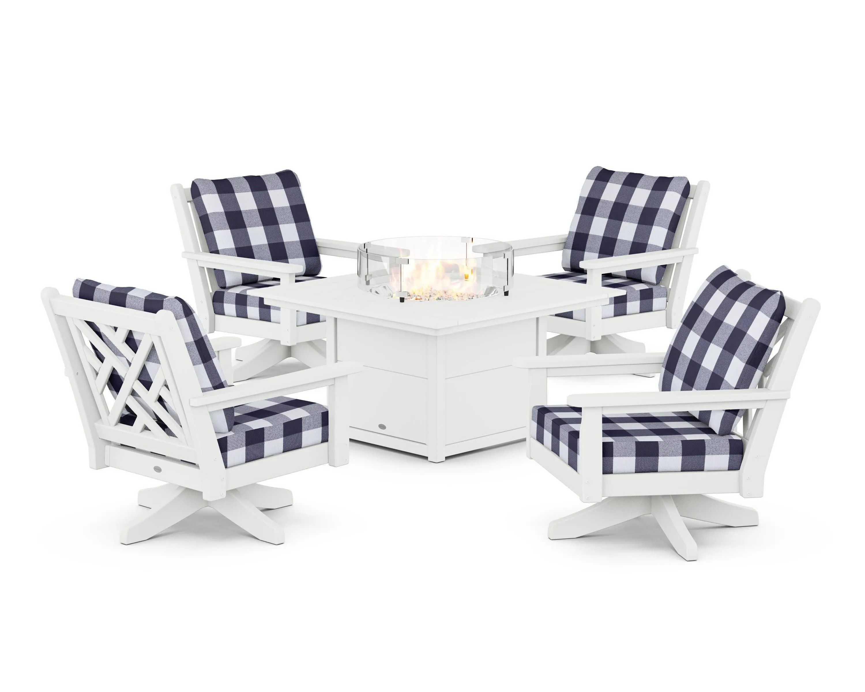 Chippendale 5-Piece Deep Seating Swivel Conversation Set with Fire Pit Table