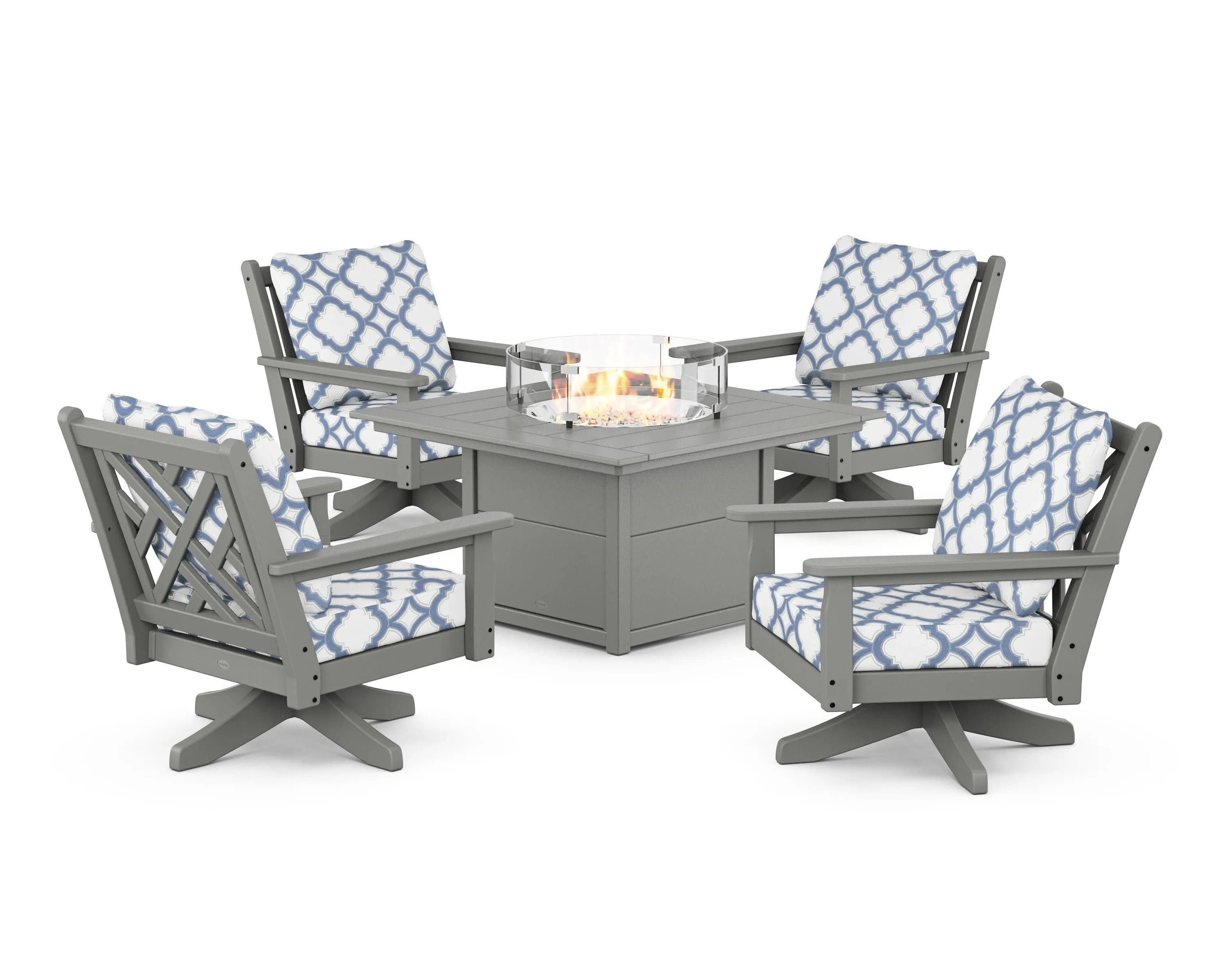 Chippendale 5-Piece Deep Seating Swivel Conversation Set with Fire Pit Table
