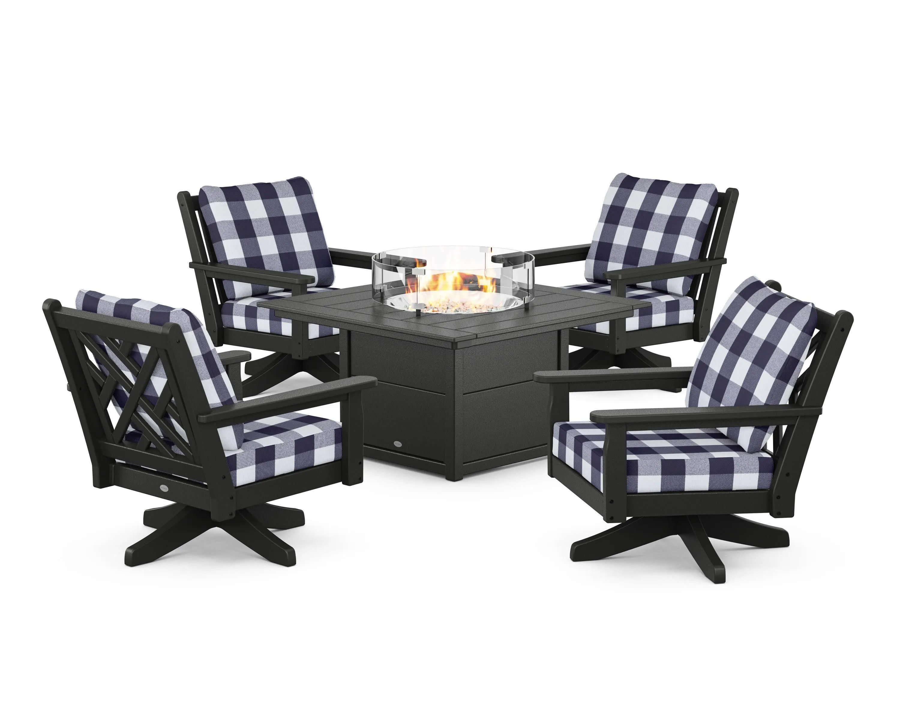 Chippendale 5-Piece Deep Seating Swivel Conversation Set with Fire Pit Table