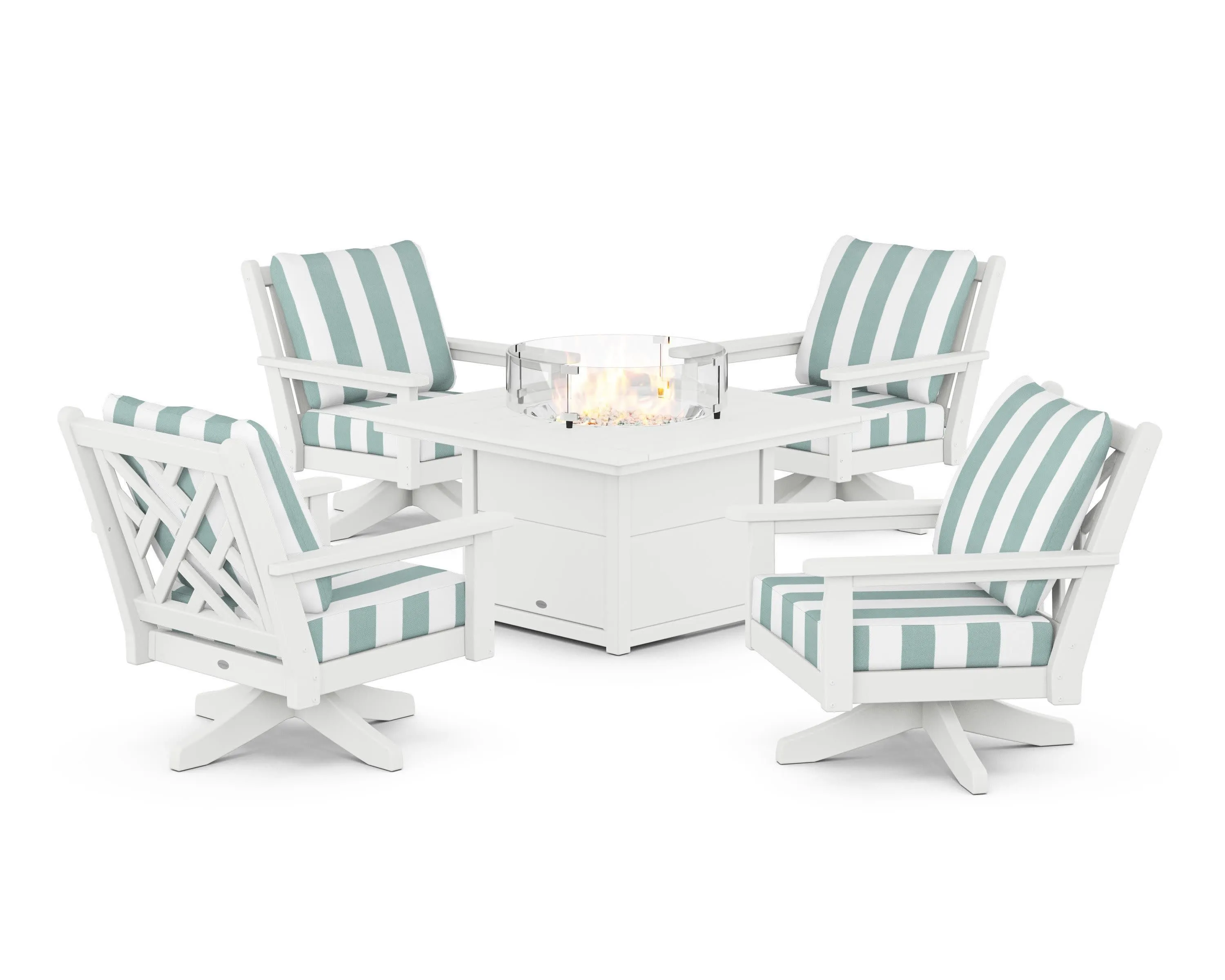 Chippendale 5-Piece Deep Seating Swivel Conversation Set with Fire Pit Table