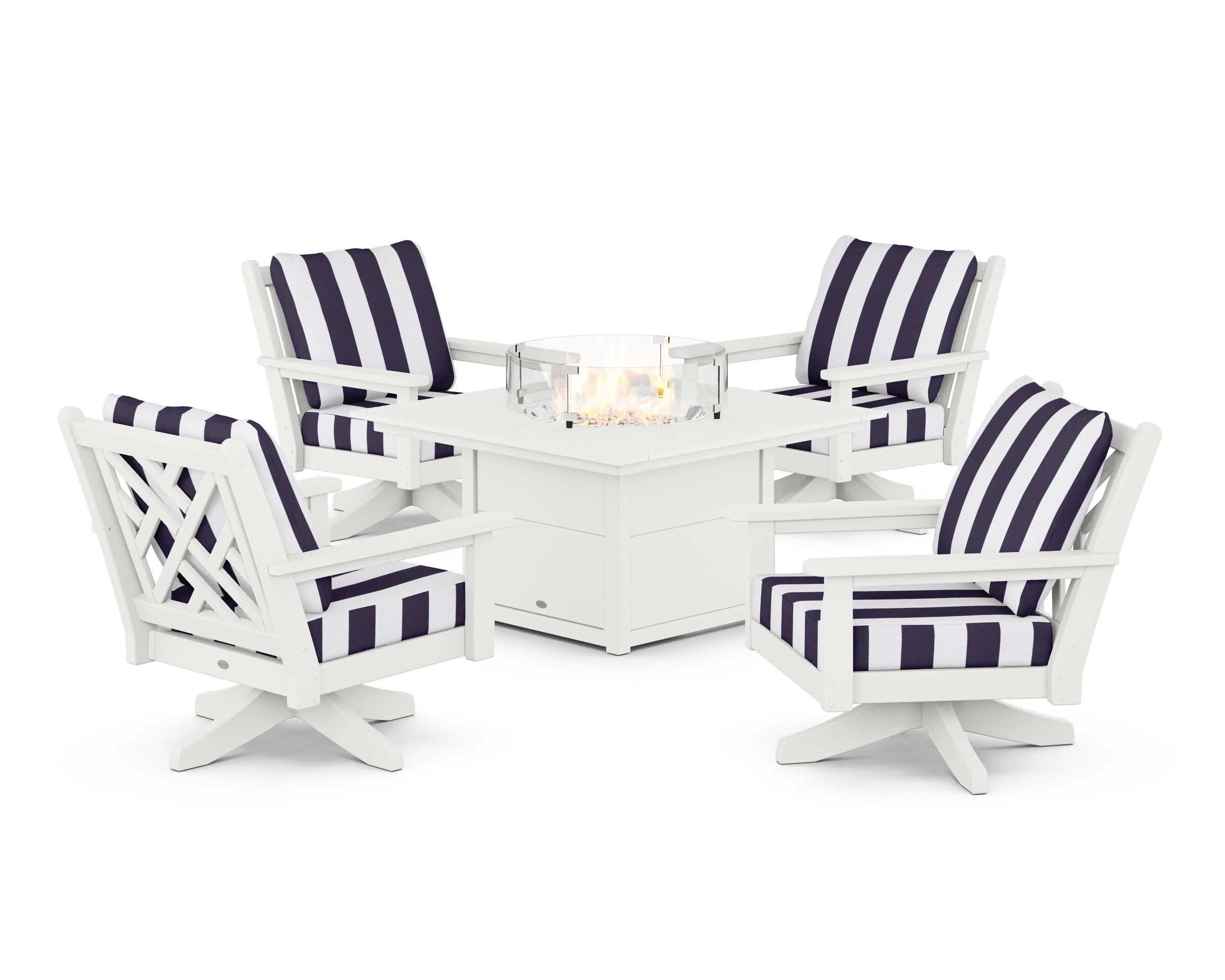 Chippendale 5-Piece Deep Seating Swivel Conversation Set with Fire Pit Table