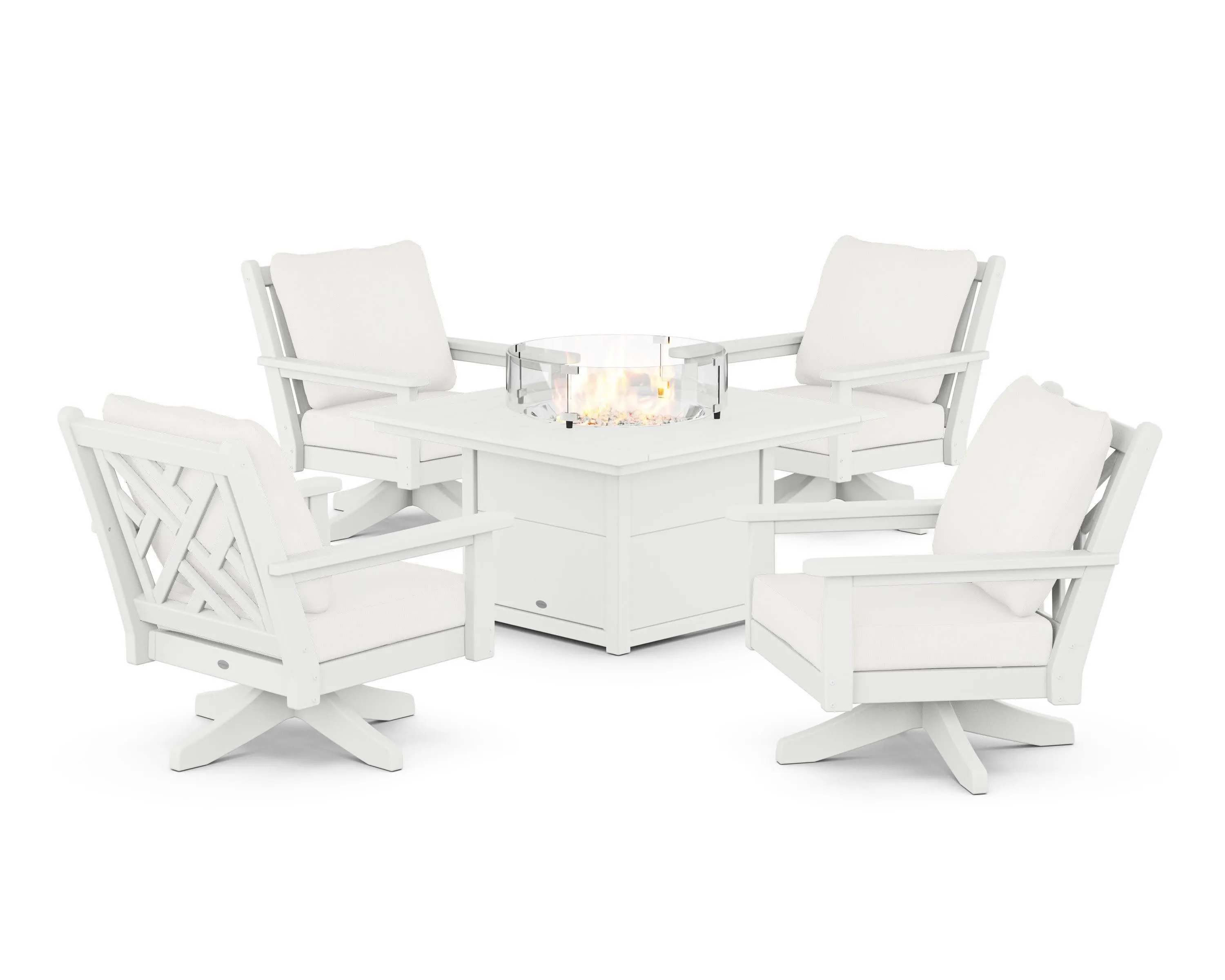 Chippendale 5-Piece Deep Seating Swivel Conversation Set with Fire Pit Table