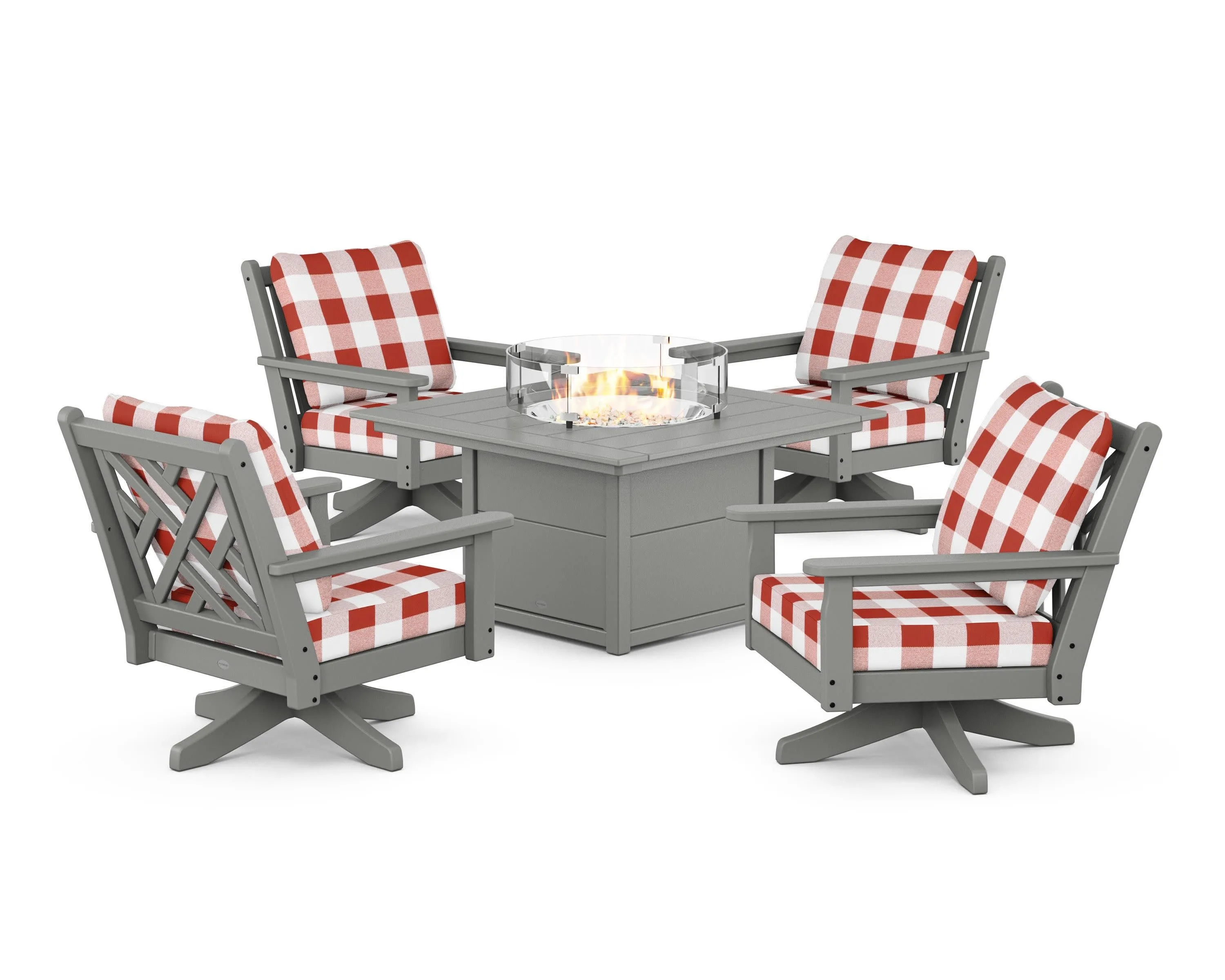 Chippendale 5-Piece Deep Seating Swivel Conversation Set with Fire Pit Table