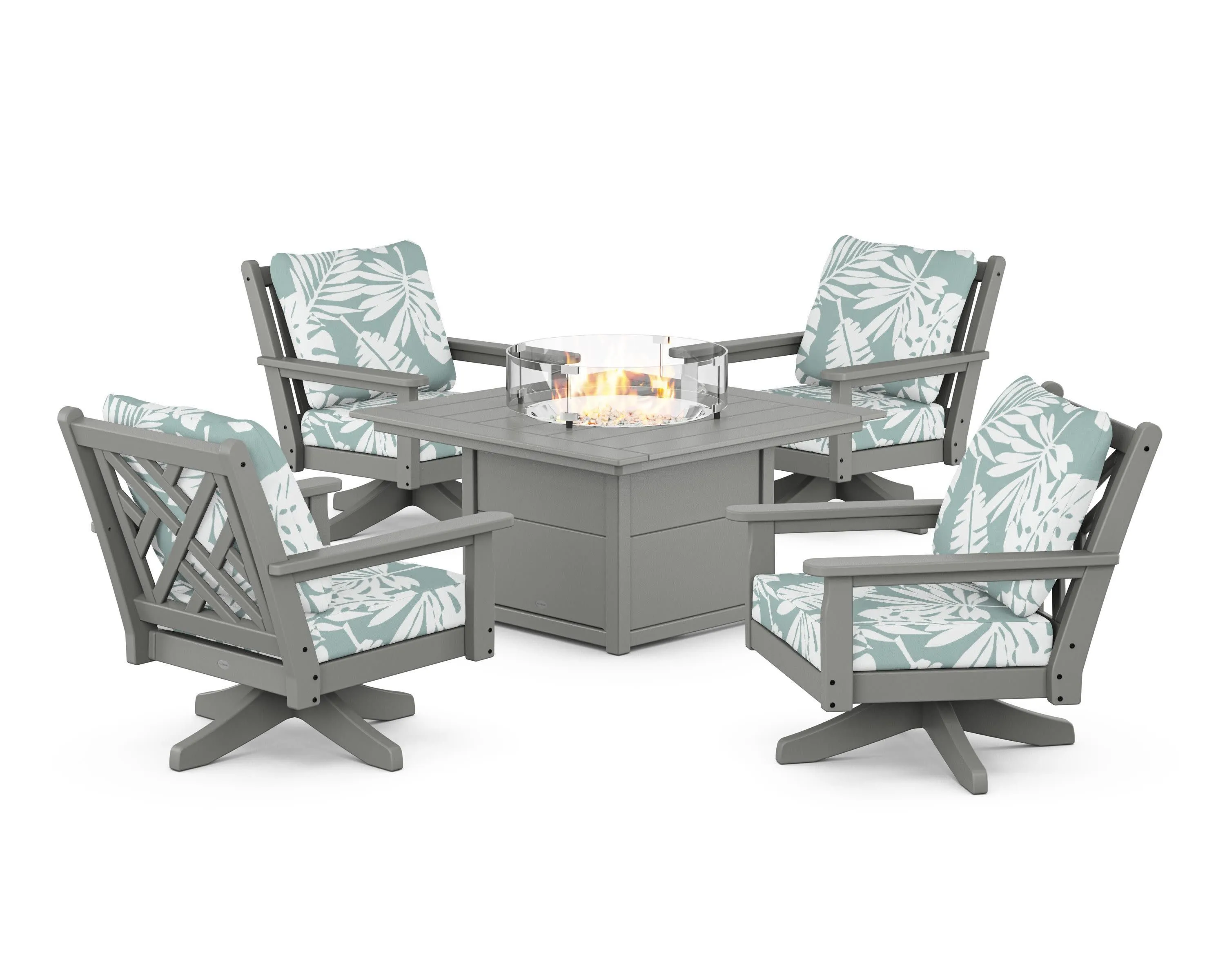 Chippendale 5-Piece Deep Seating Swivel Conversation Set with Fire Pit Table