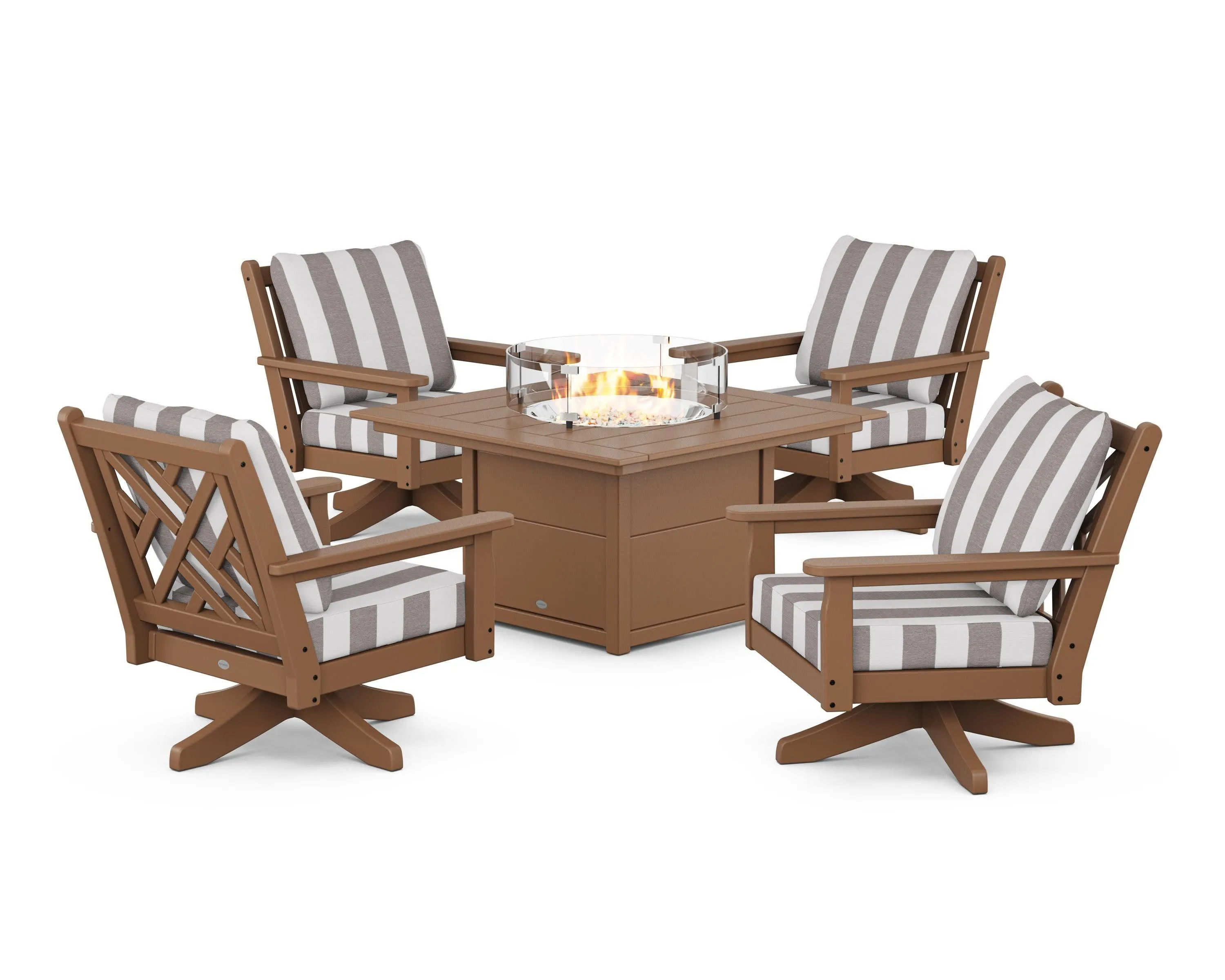 Chippendale 5-Piece Deep Seating Swivel Conversation Set with Fire Pit Table