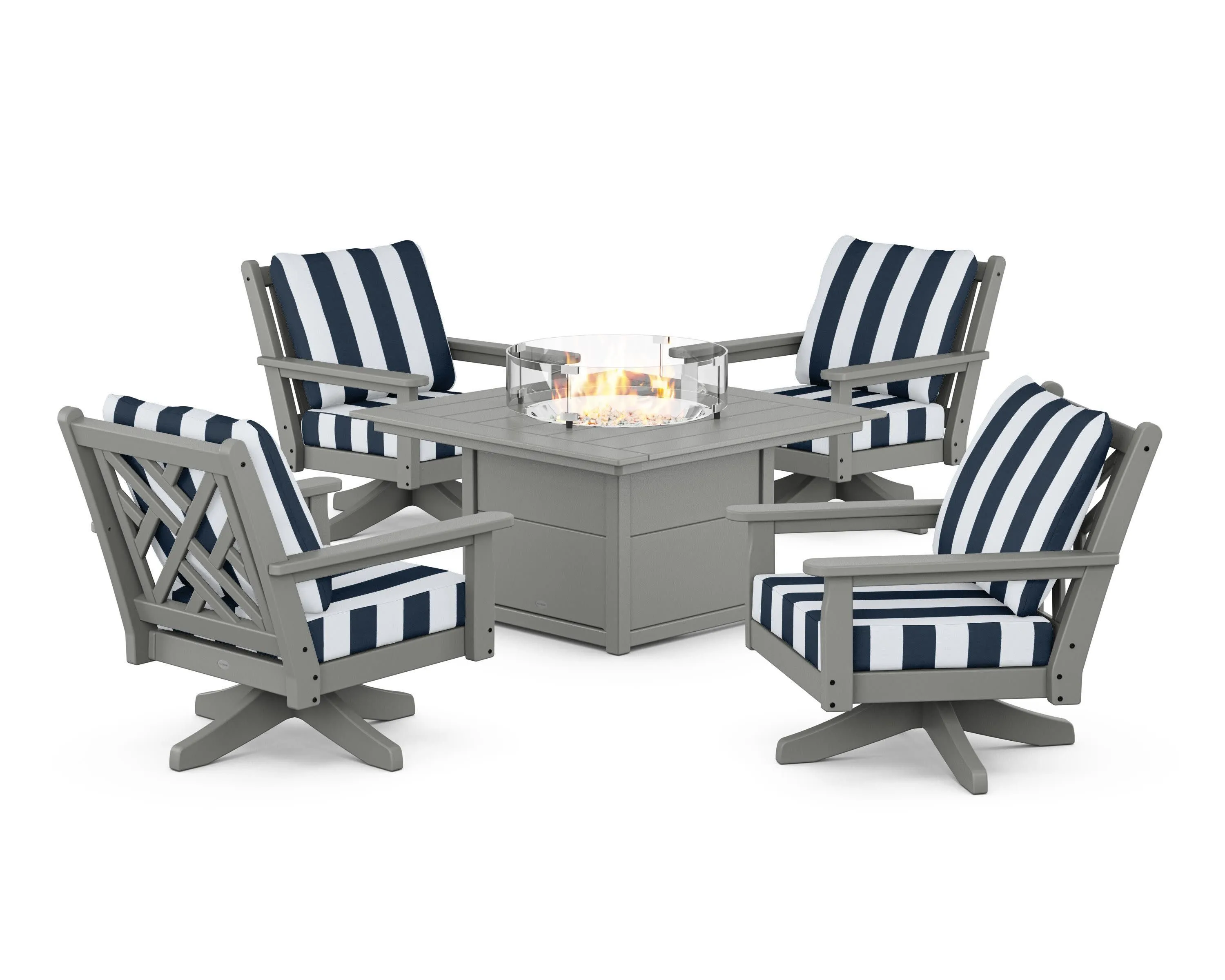 Chippendale 5-Piece Deep Seating Swivel Conversation Set with Fire Pit Table