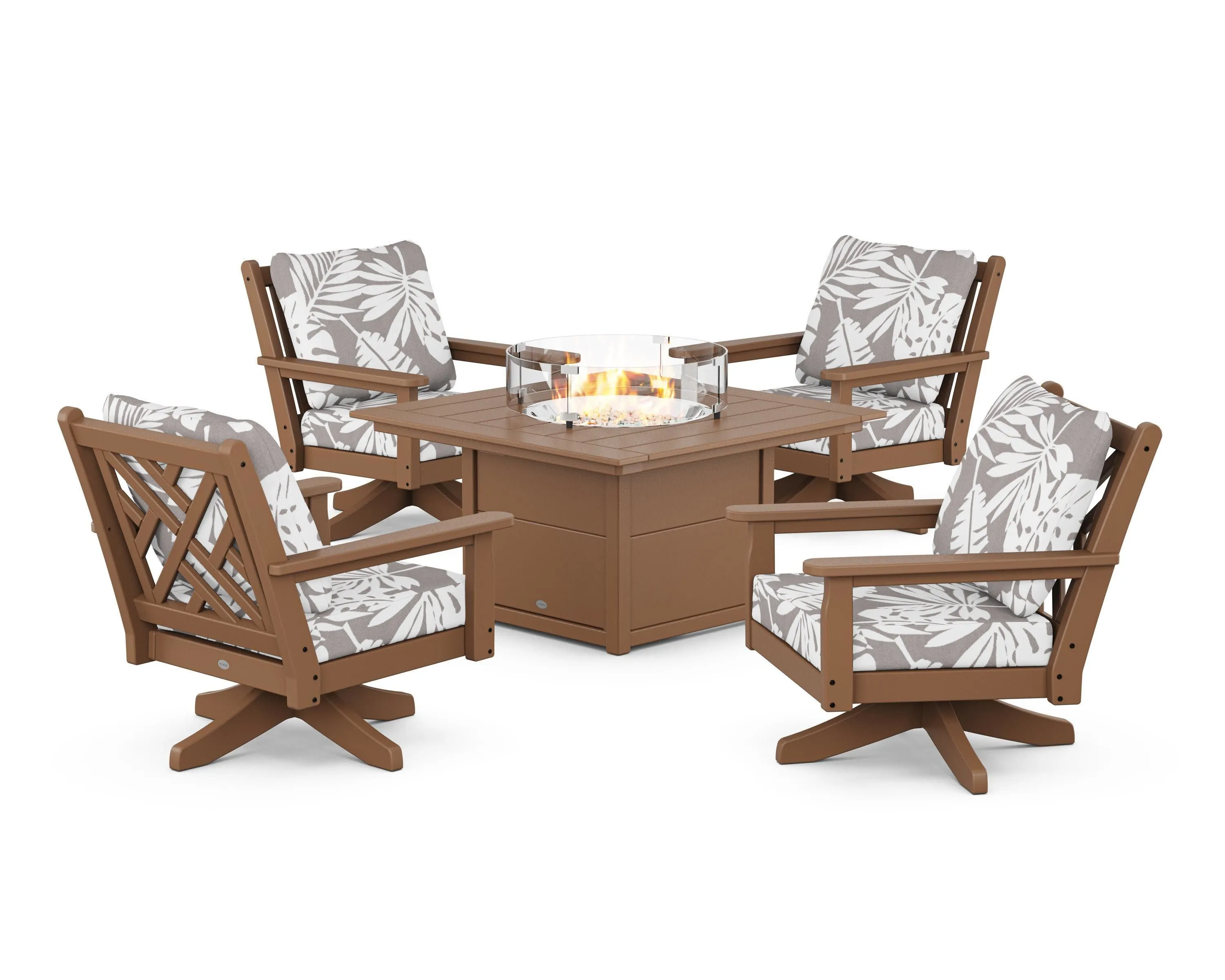 Chippendale 5-Piece Deep Seating Swivel Conversation Set with Fire Pit Table