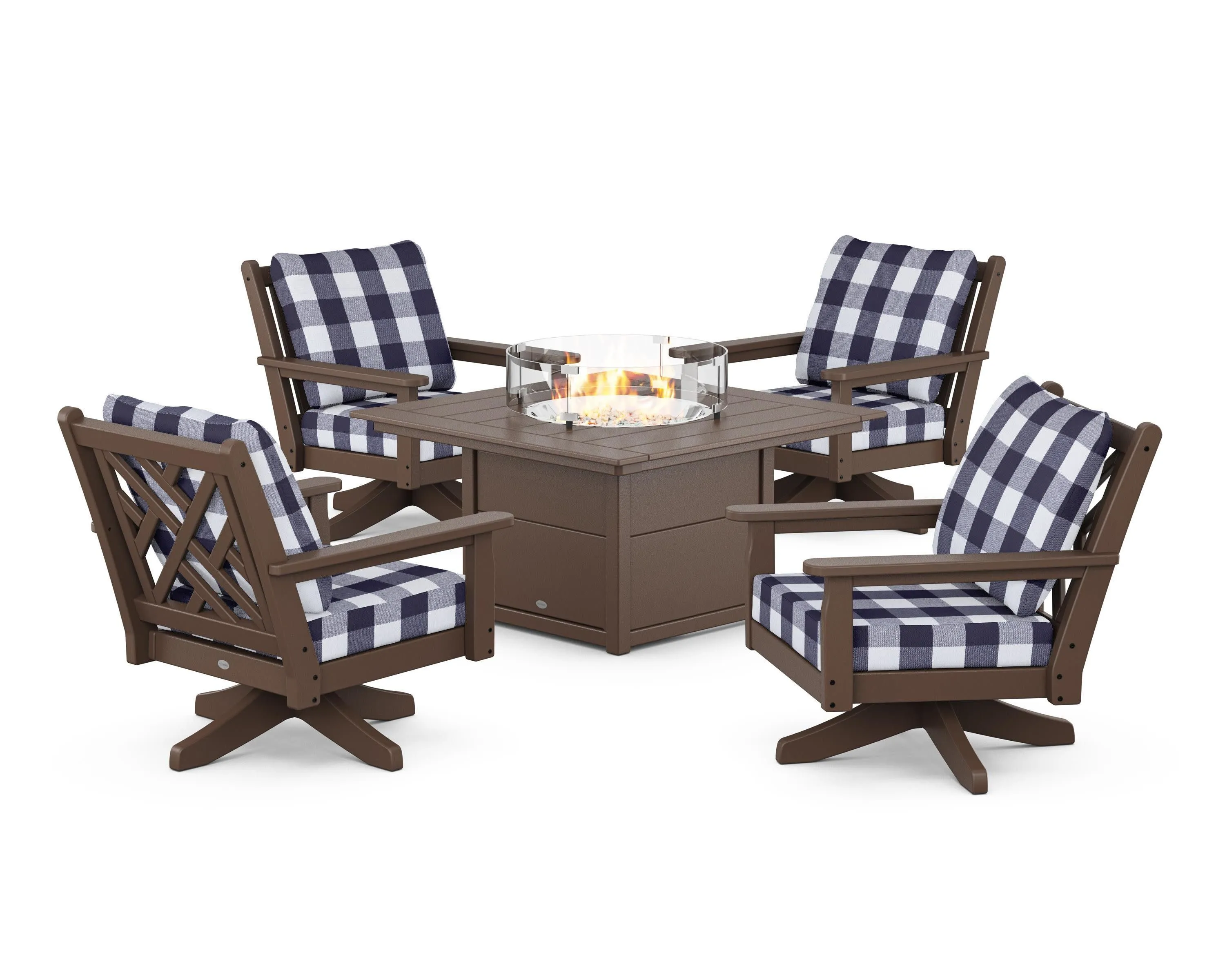 Chippendale 5-Piece Deep Seating Swivel Conversation Set with Fire Pit Table
