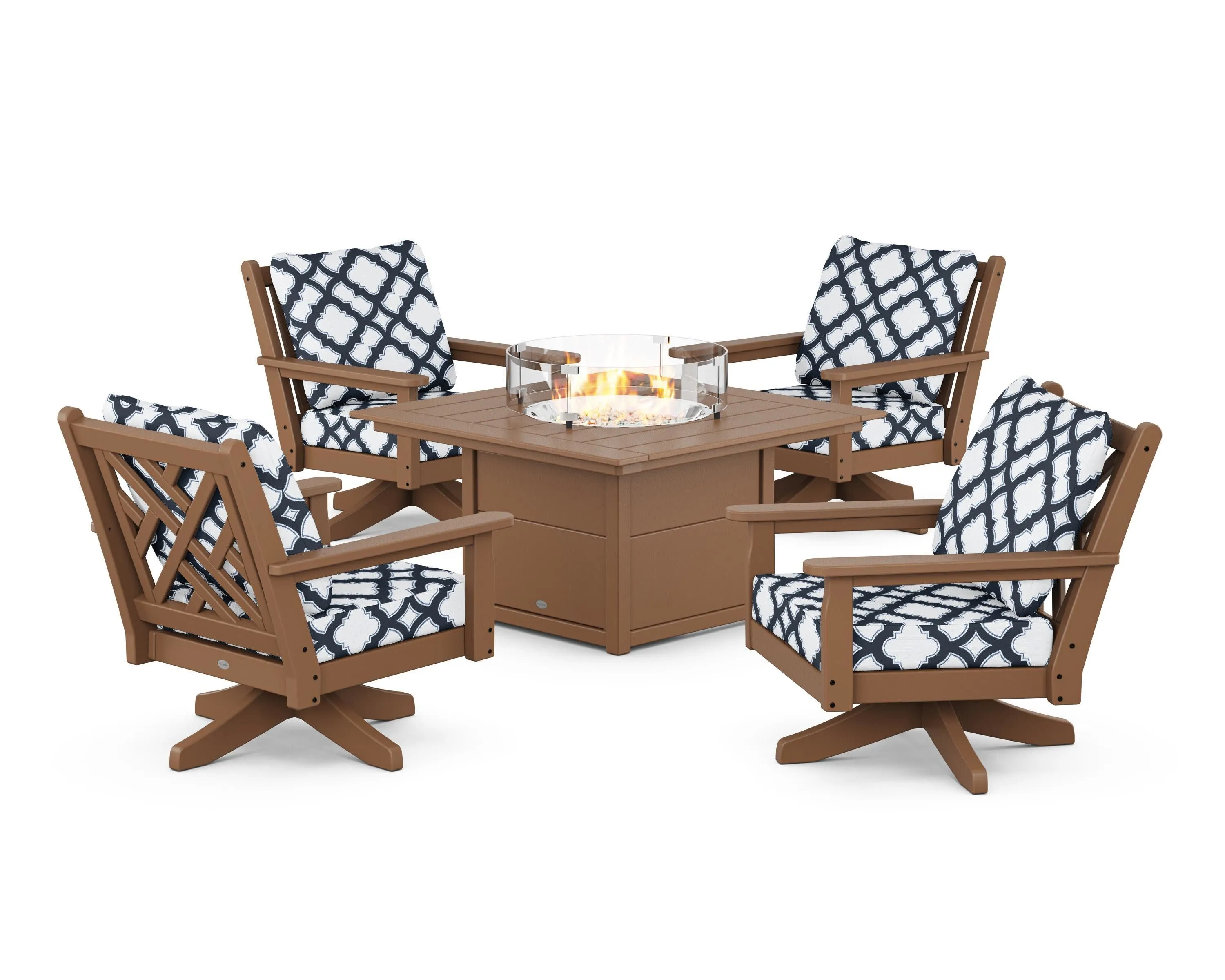 Chippendale 5-Piece Deep Seating Swivel Conversation Set with Fire Pit Table